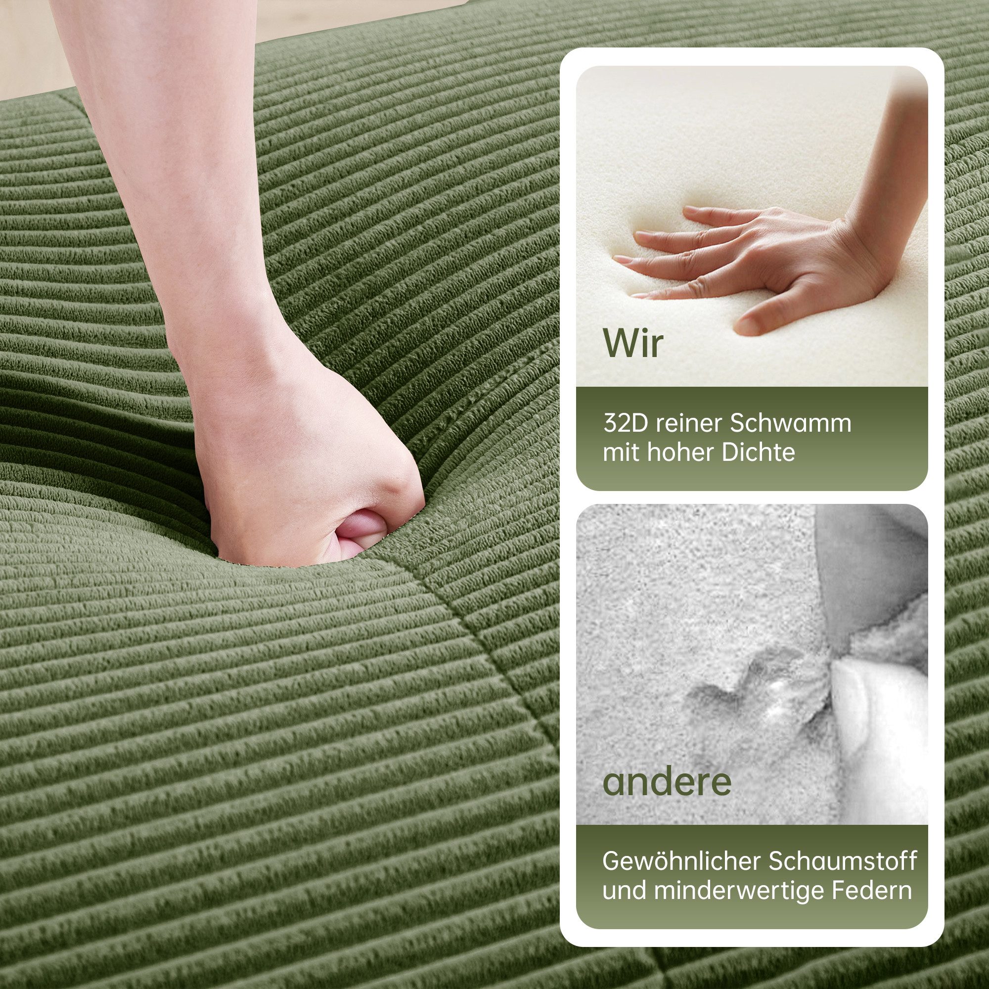 Leawin Sofa Modulares Cord-Loveseat 2-Sitzer Sofa – Flexibles Wohnzimmer-Sofa, Gemütliches Cordsofa mit rutschfester Basis & geschwungenen Armlehnen