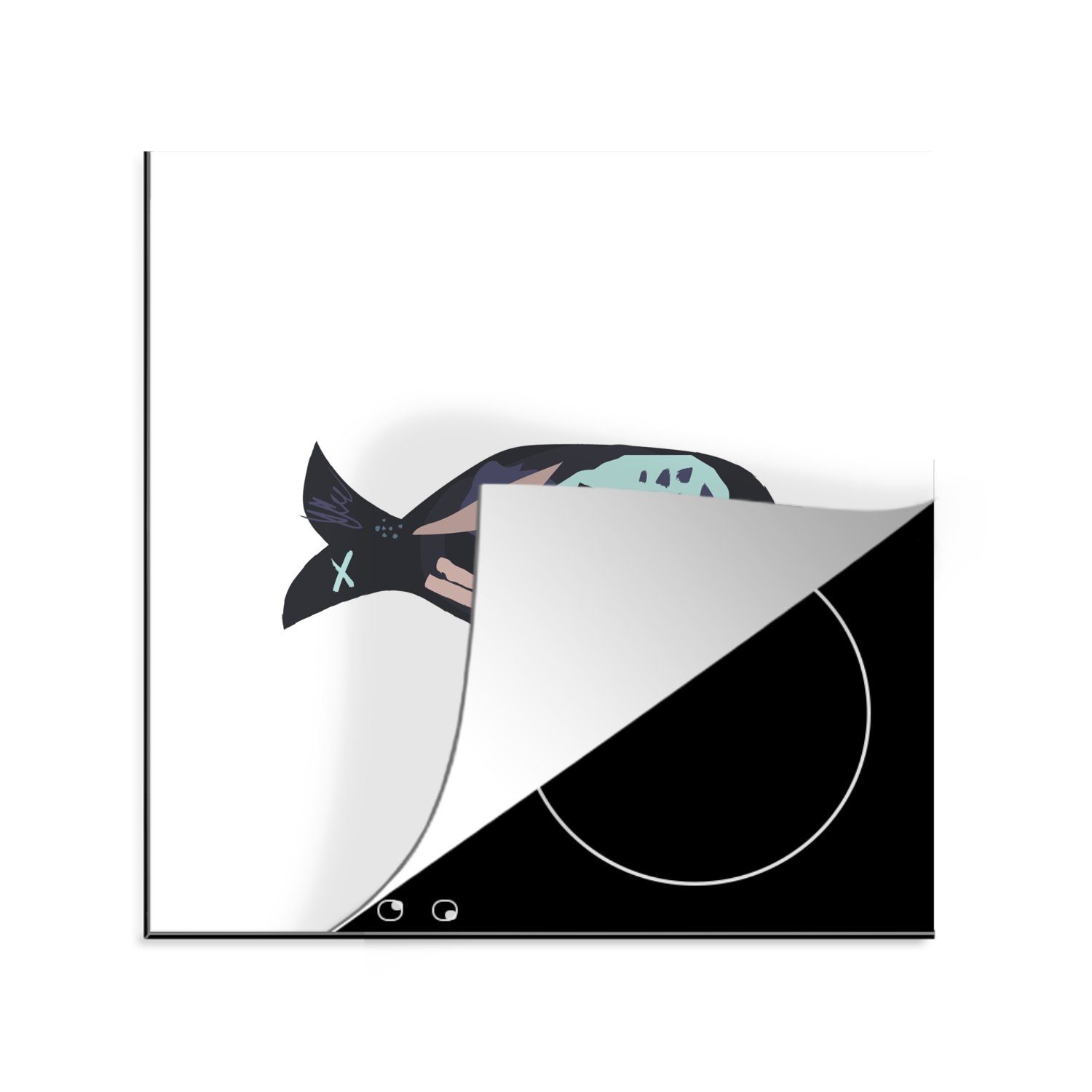 MuchoWow Herdblende-/Abdeckplatte Pastell - Schwarz - Fisch, Vinyl, (1 tlg), 78x78 cm, Ceranfeldabdeckung, Arbeitsplatte für küche | Herdabdeckplatten