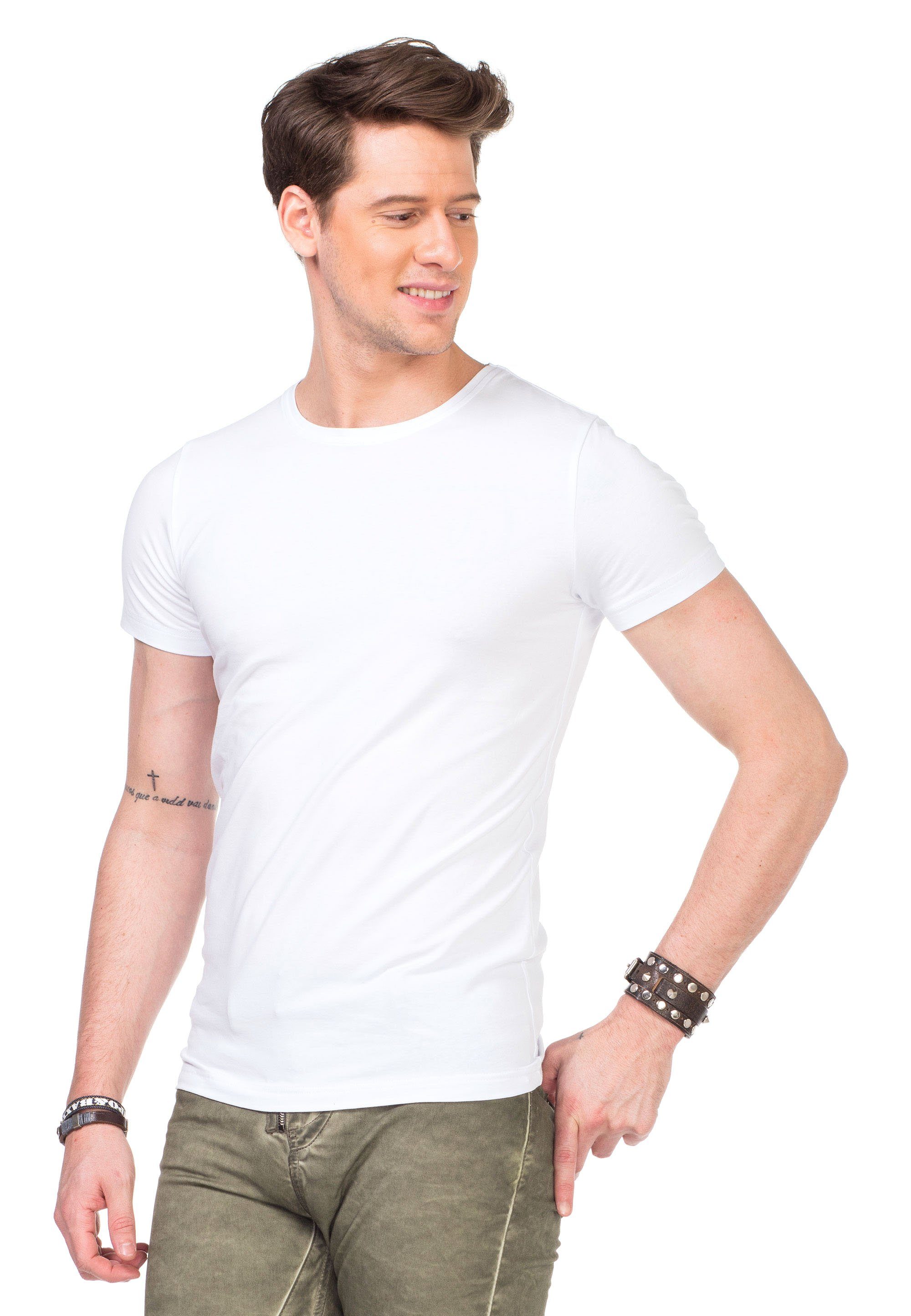 Rundhalsausschnitt Cipo T-Shirt weiß & modernem Baxx mit
