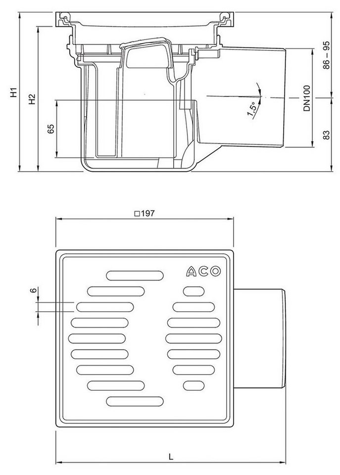 Thumbnail - ACO Severin Ahlmann GmbH & Co. KG Haus- und Hofablauf DN100 Kellerablauf mit Rost, inkl. Schlammeimer und Geruchsverschl...