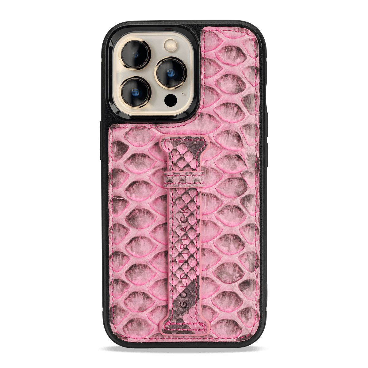 GOLDBLACK Handyhülle GOLDBLACK iPhone 13 Pro Leder Case mit Fingerschlaufe Python pink