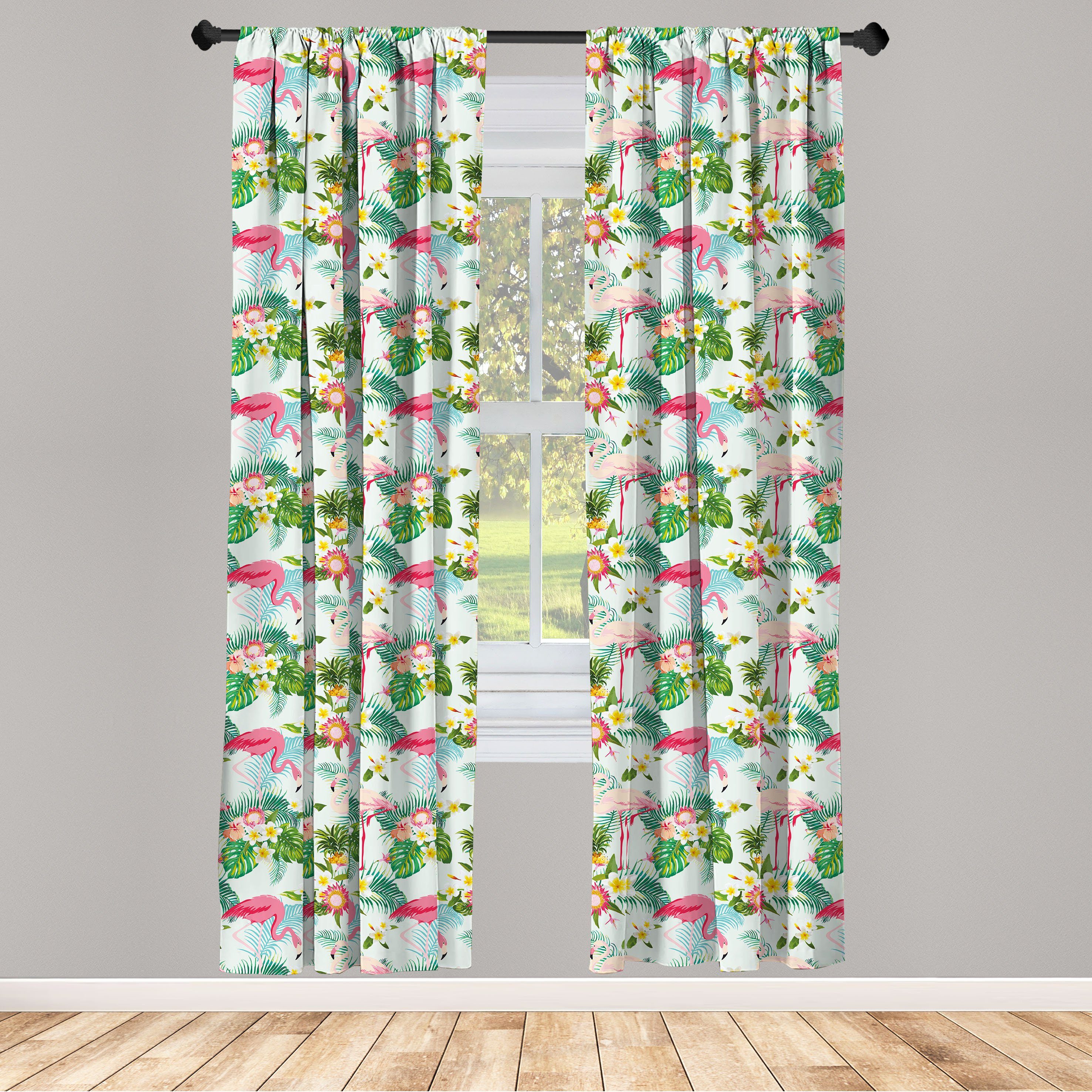 Gardine Vorhang für Wohnzimmer Schlafzimmer Dekor, Abakuhaus, Microfaser, Flamingo Frischer exotischer Dschungel | Fertiggardinen