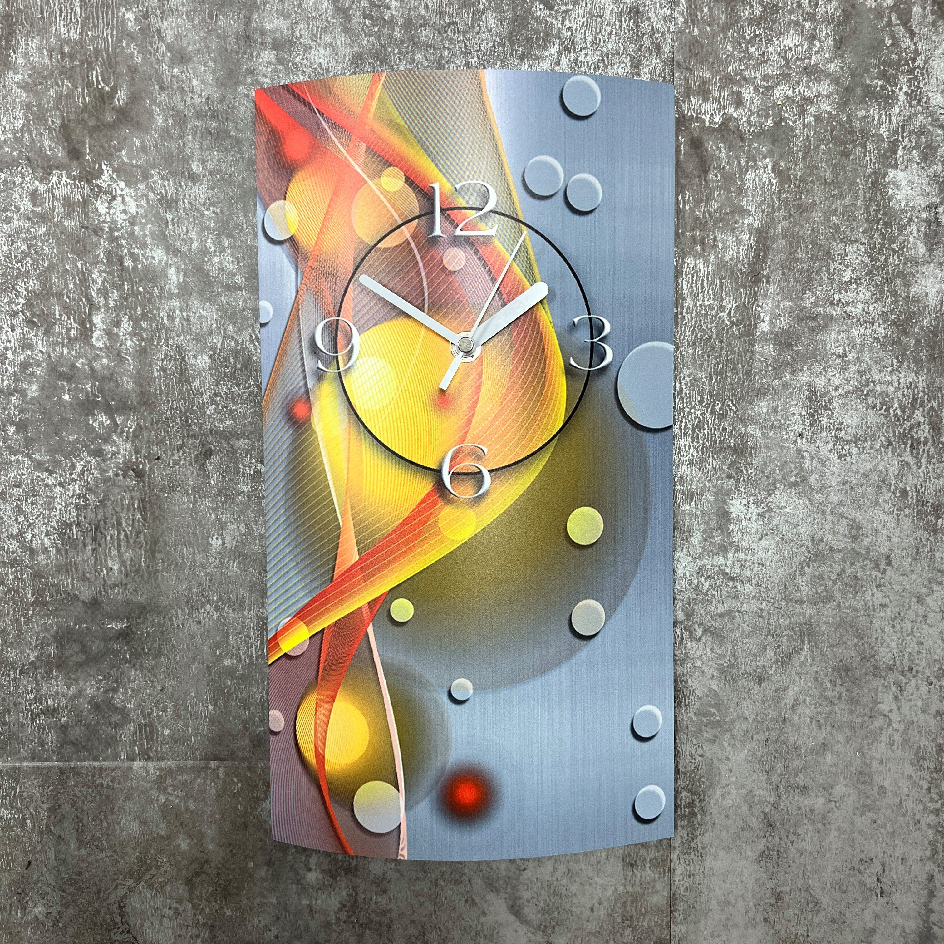aus 3D-Optik modernes 4mm Alu-Dibond) Wanduhr gelb Wanduhr hochkant Wanduhren Abstrakt (Einzigartige Designer dixtime orange