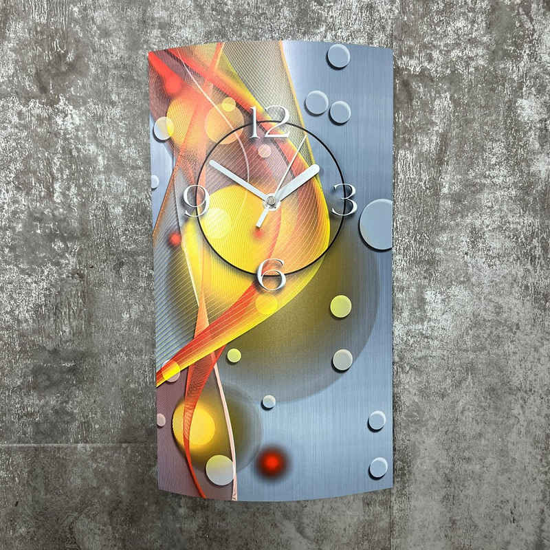 dixtime Wanduhr Abstrakt gelb orange hochkant Designer Wanduhr modernes Wanduhren (Einzigartige 3D-Optik aus 4mm Alu-Dibond)