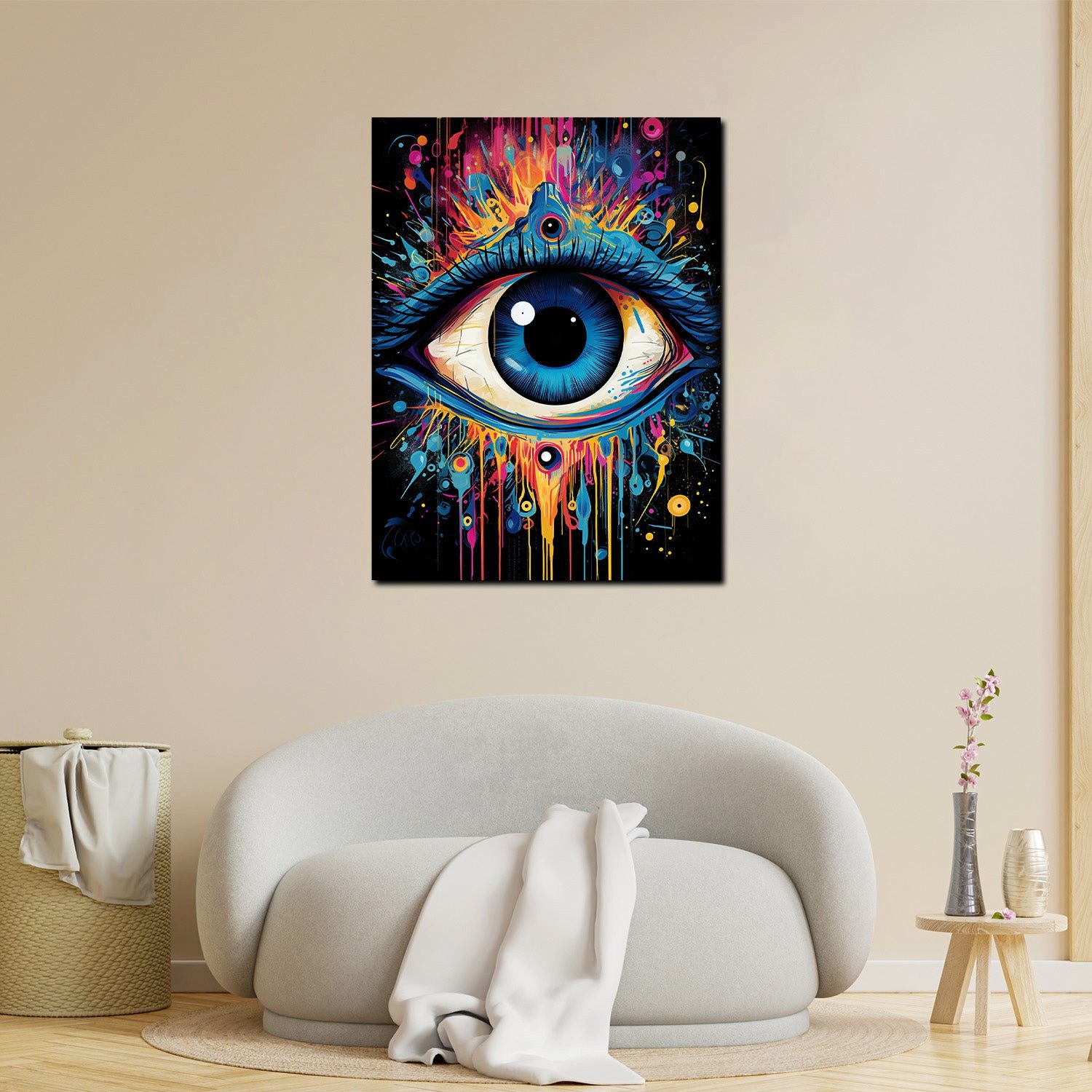 Artedinoi Leinwandbild Blaues Auge Farbexplosion Pop Art Leinwandbild Wandbild XXL, Blaues Auge
