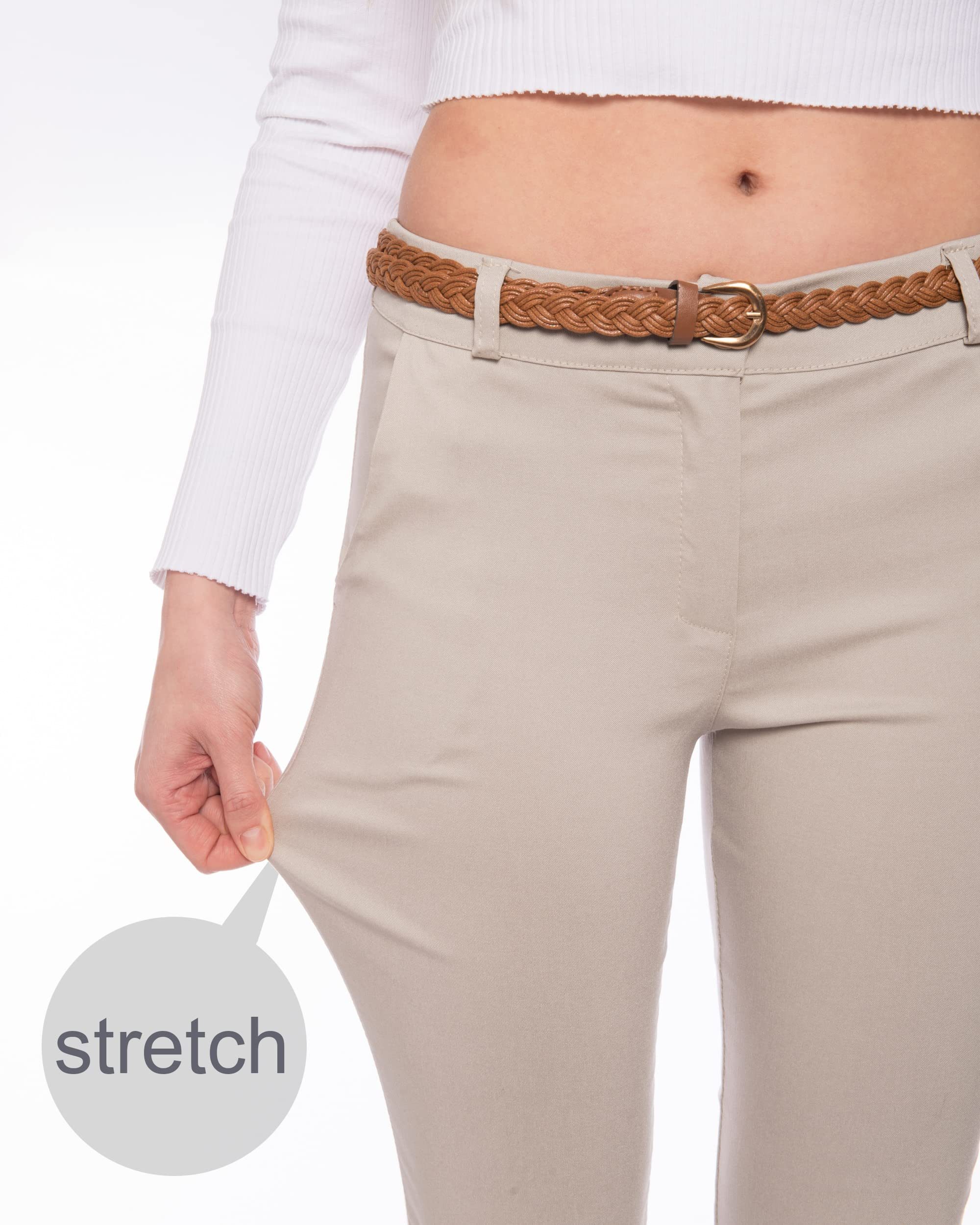 Kendindza Chinohose Chino Damen Hose Stretch mit Gürtel Stoffhose Damen ele günstig online kaufen