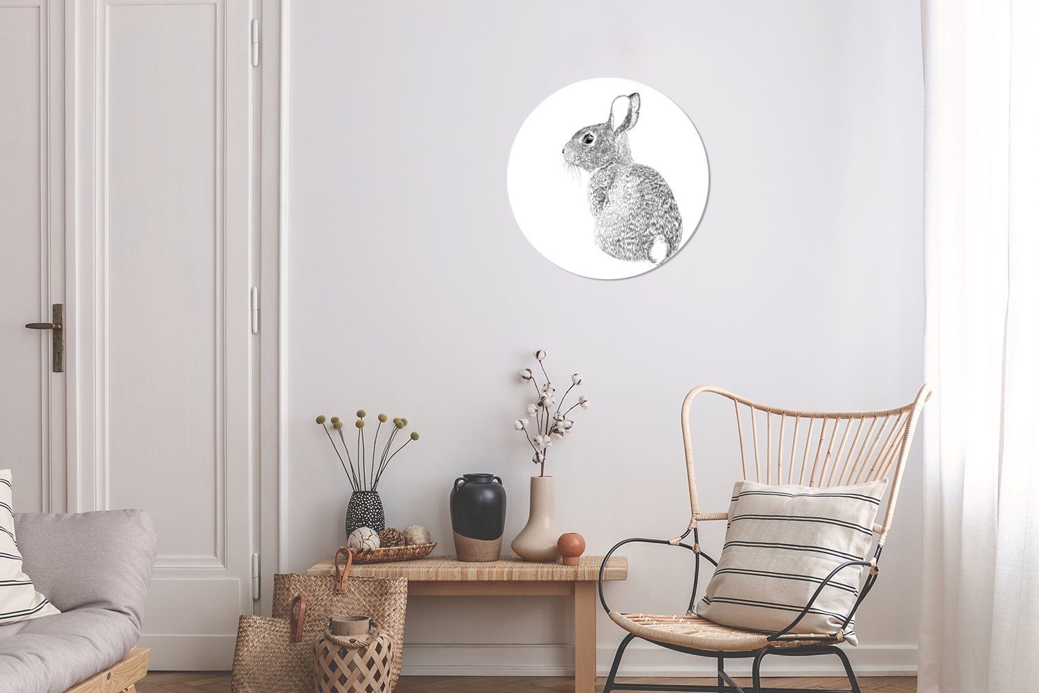 MuchoWow Wandsticker Realistisch (1 Kinderzimmer, Wohnzimmer Tapetenkreis illustriertes Rund, Kaninchen für Tapetenaufkleber, St)