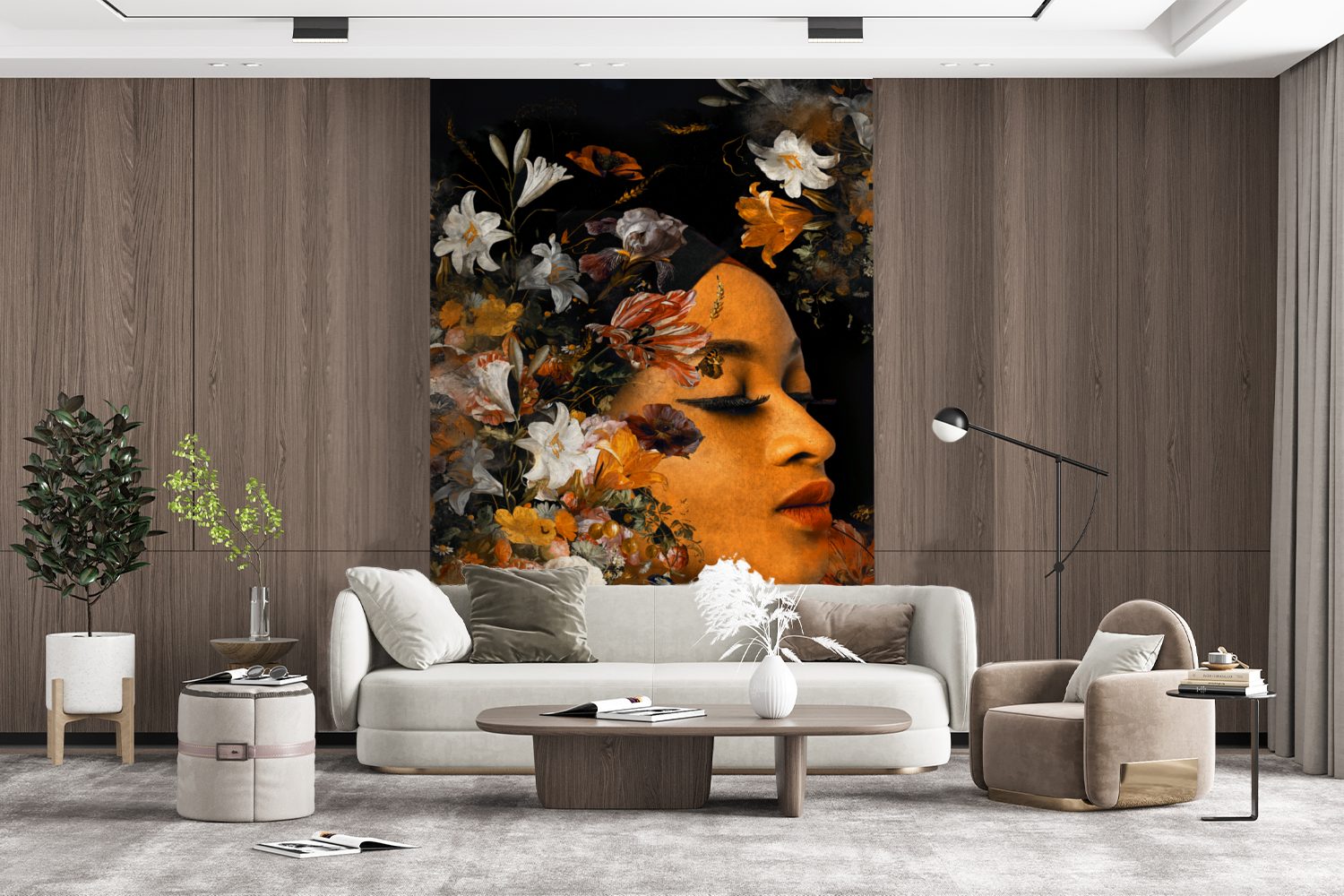 Montagefertig - Blumen Wohnzimmer, Matt, Tapete bedruckt, St), - (3 Fototapete MuchoWow Vinyl für Wandtapete Frau Farben,