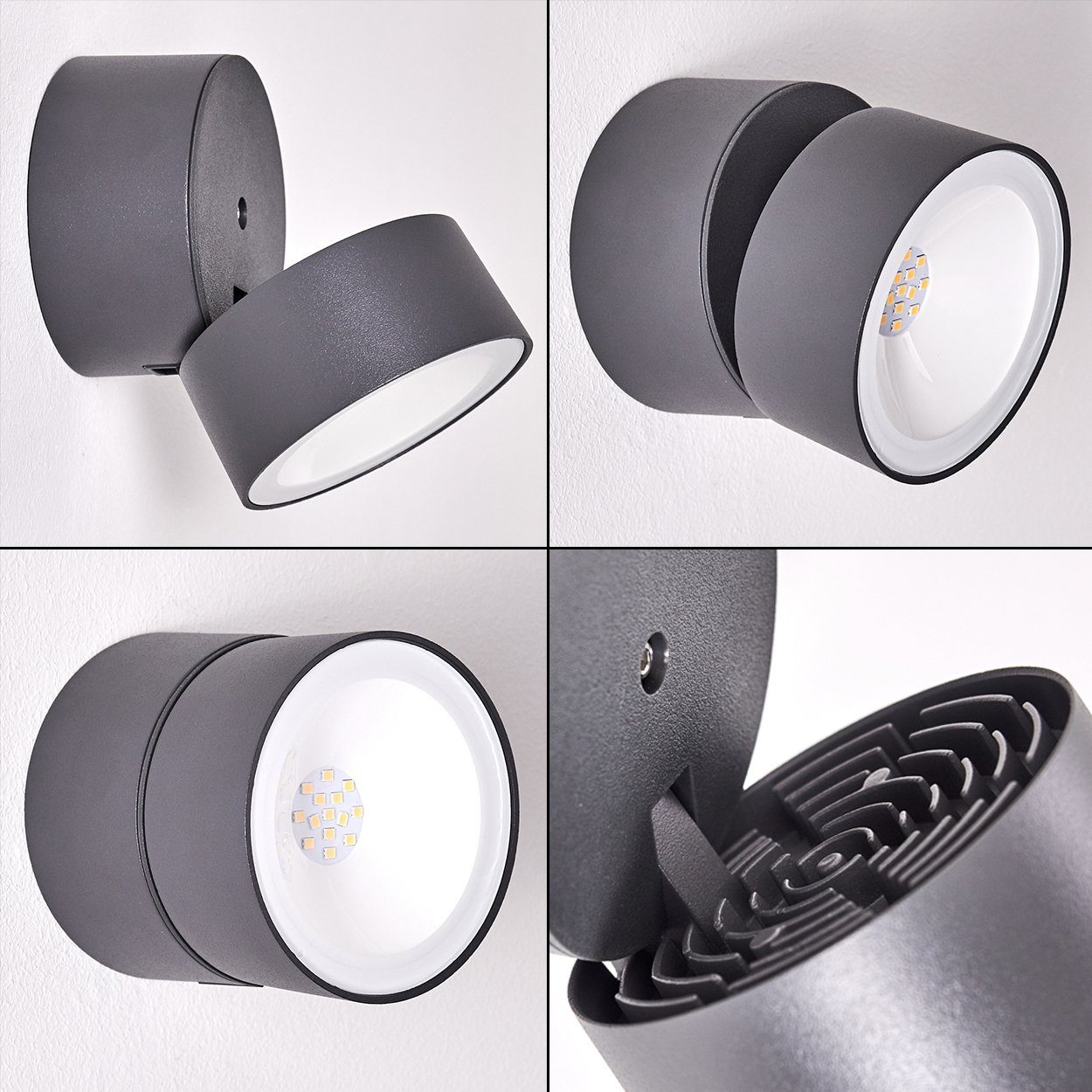 hofstein Außen-Wandleuchte »Pedali« LED-Außenlampe aus Lumen in Metall/Kunststoff Kelvin, Schwarz/Weiß, 4100 verstellbare Außenwandleuchte, IP54, 840