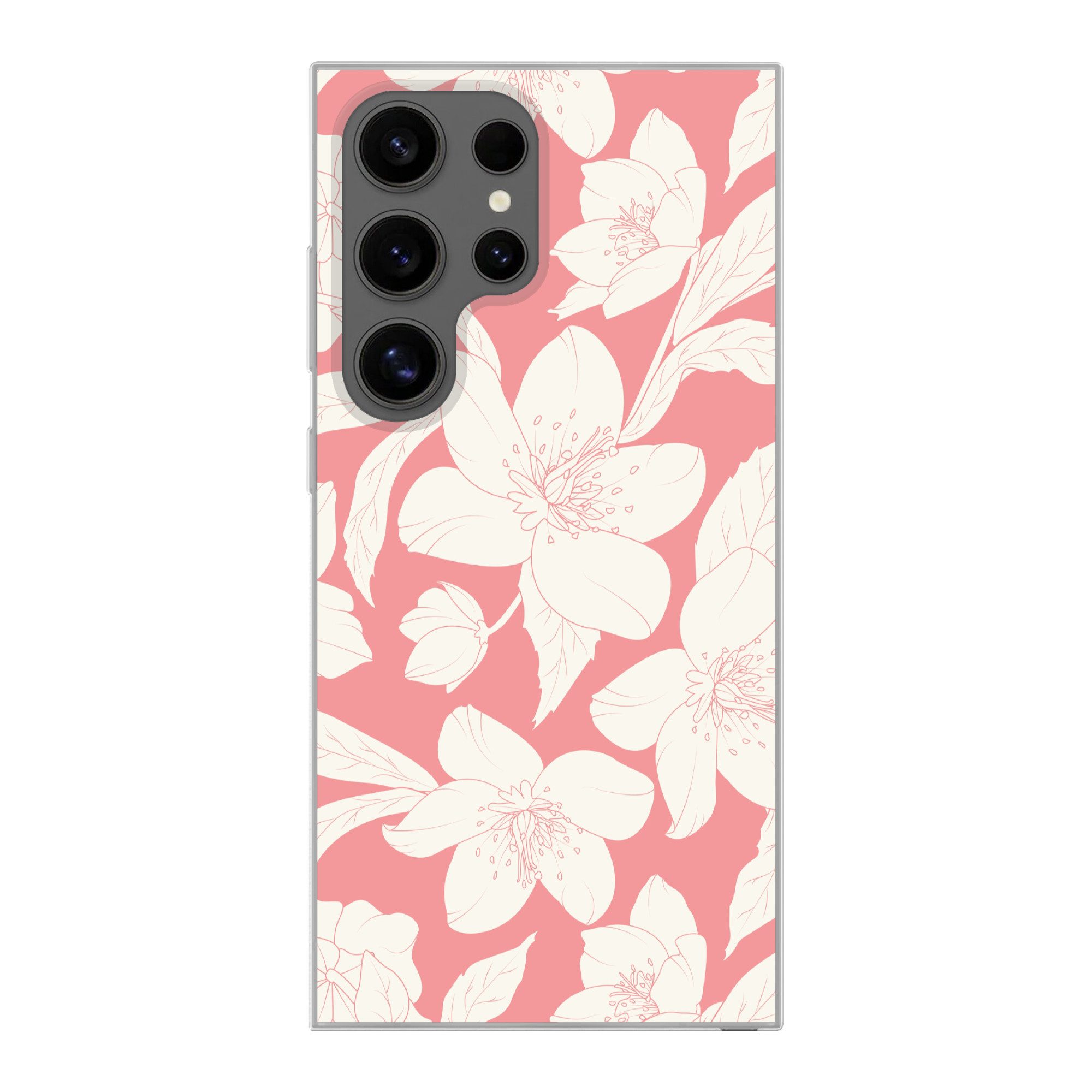 MuchoWow Handyhülle für Samsung Galaxy S24 Ultra Blumen - Muster - Rosa - Weiß, Phone Case, Silikon, Schutzhülle Dünn