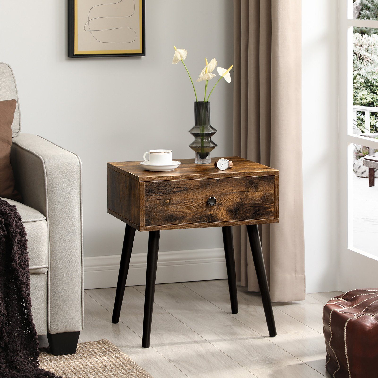 Schlafzimmer 60 x 30 x 60 cm Beistelltisch konsolentisch schmal mit Ablage Nachttisch Weiss mit Stauraum für Wohnzimmer
