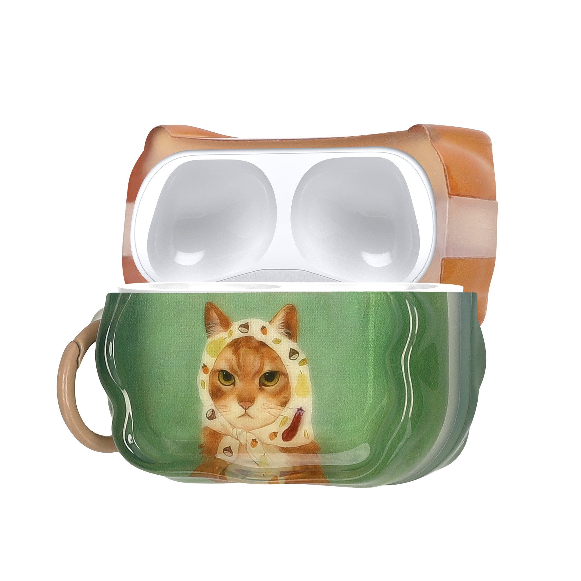 kwmobile Kopfhörer-Schutzhülle In-Ear Kopfhörer Case für Apple Airpods Pro 3, Hülle mit Karabiner - Headphones Case - Katze mit Tuch Design