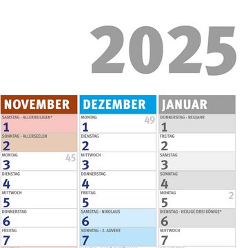 empireposter Jahresplaner Wandplaner 2025 - Kalender Poster Druck - 91,5x61 cm gefaltet