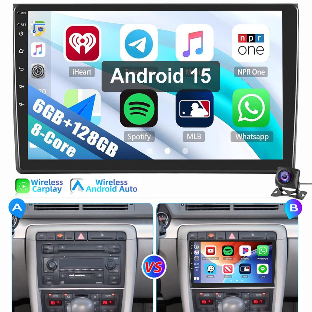 ESSGOO Für Audi A4 00-08 S4 8E 8H B6 B7 6+128GB 8-Kern 4G LTE Autoradio (RDS, Digitalradio (DAB), FM, AM, Carplay Android Auto GPS Navi WIFI BT 4G LTE)