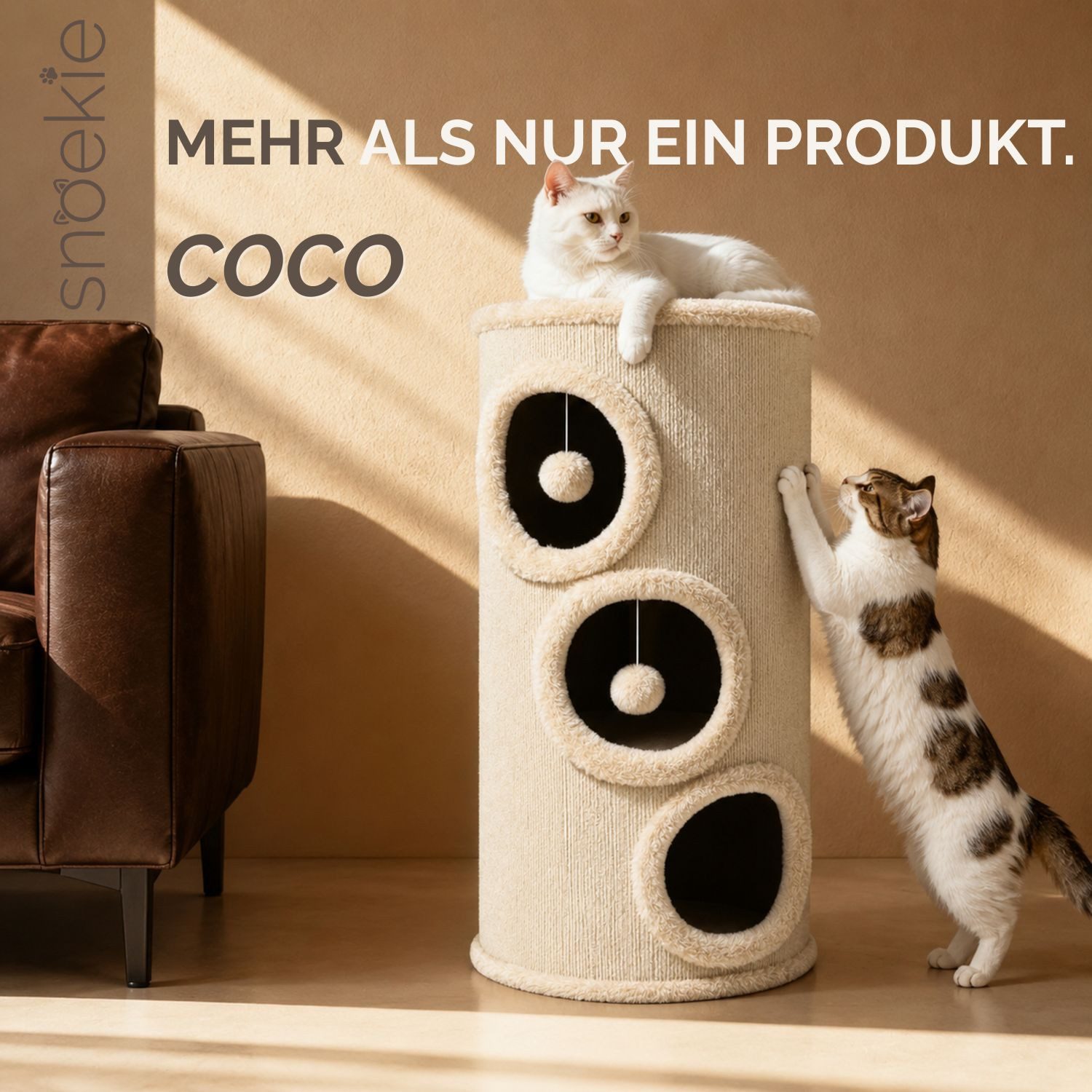 SNOEKIE Kratzbaum SNOEKIE Kratztonne für Katzen mit 3 Höhlen stabiler Katzenbaum von SNOEKIE