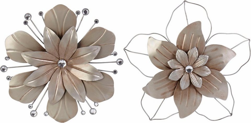 Wanddekoobjekt Metall, Perlmutt affaire Wanddeko, (2er-Set), Blume mit Verzierung aus Home