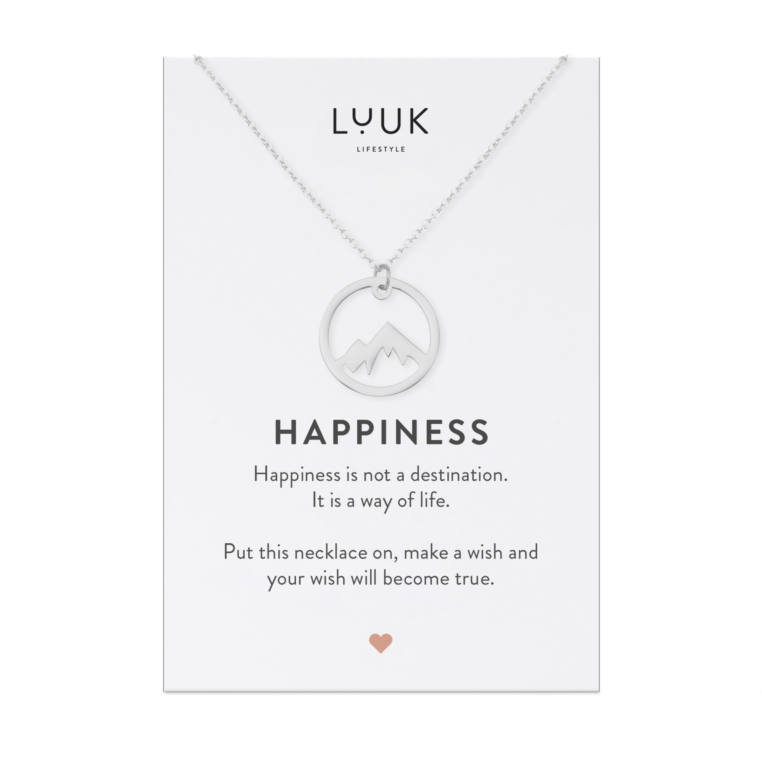 LUUK LIFESTYLE Kette mit Anhänger Berggipfel, HAPPINESS Geschenkkarte, hochwertiger Edelstahl