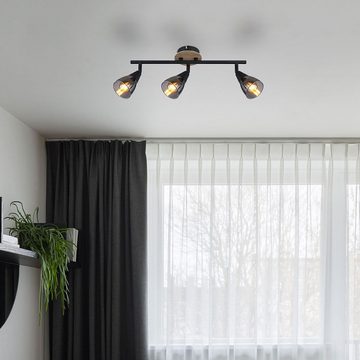 Globo Deckenspot, Leuchtmittel nicht inklusive, Deckenleuchte Schlafzimmerlampe 3 Flammig Metall Glas rauch L 42 cm