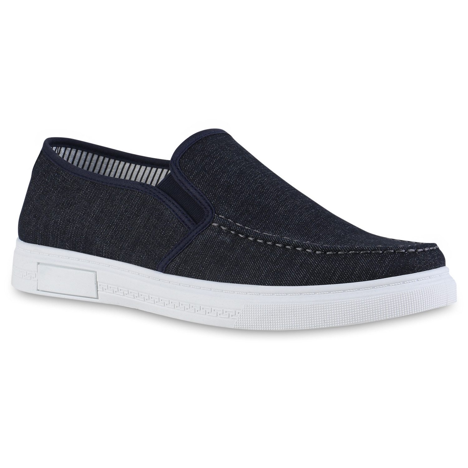 VAN HILL 21704241 EM HD-11 Herren Slippers Navy 41 Slipper Herren Klassische Slippers Denim Slip Ons Freizeit Stoff
