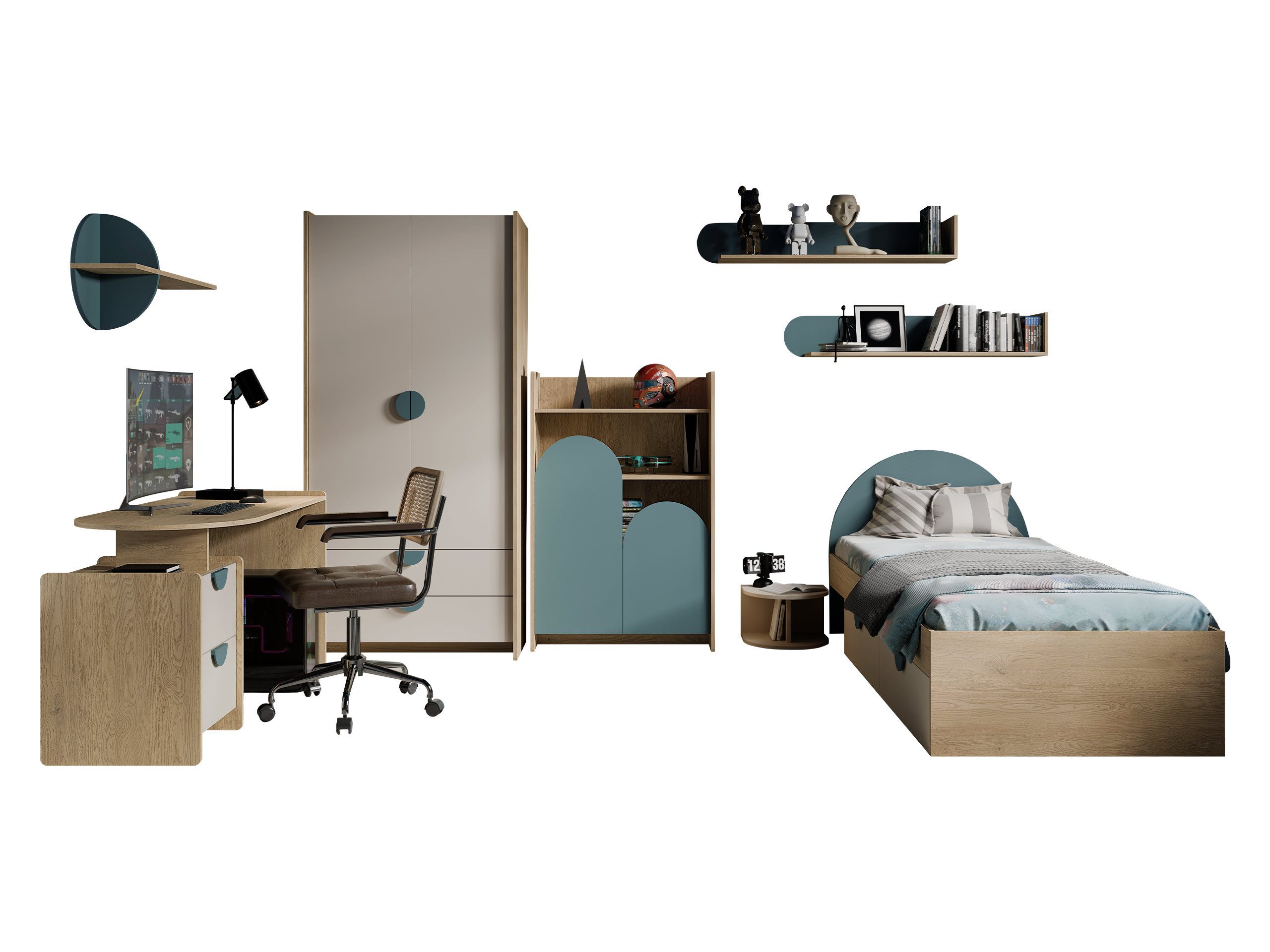 MIRJAN24 Jugendzimmer-Set Lexi II, (Komplettes 9er-Set), Kleiderstange, Lattenrost aus Sperrholz