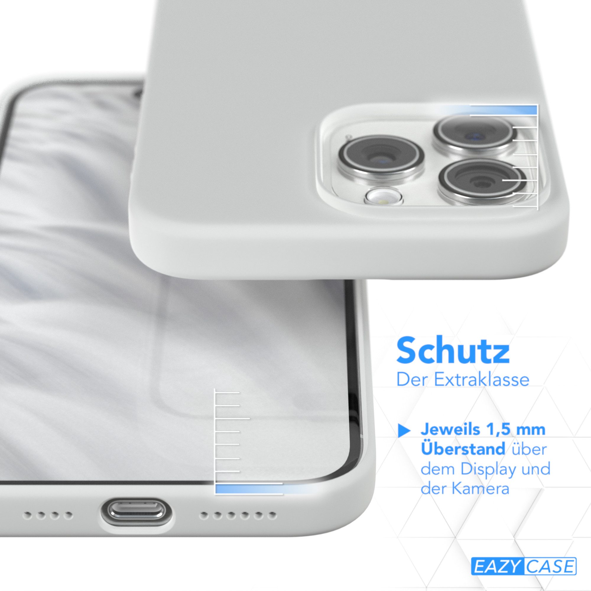 EAZY CASE Handyhülle Premium Silikon Case für Apple iPhone 15 Pro Max 6,7 Zoll, Silikon Schutzhülle mit Kameraschutz kratzfest Handy Softcase Weiß