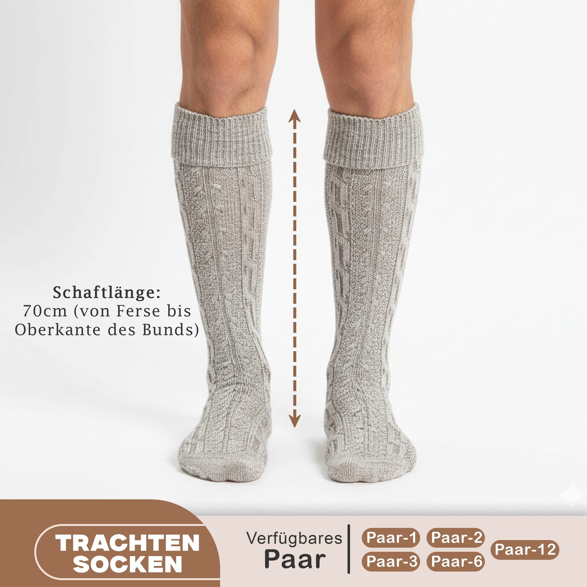 German Wear Trachtensocken GW250- 6xPaar AMZ (6er-Pack) 6er Pack Trachtenstrümpfe Lange Trachtensocken Strümpfe Socken 70cm