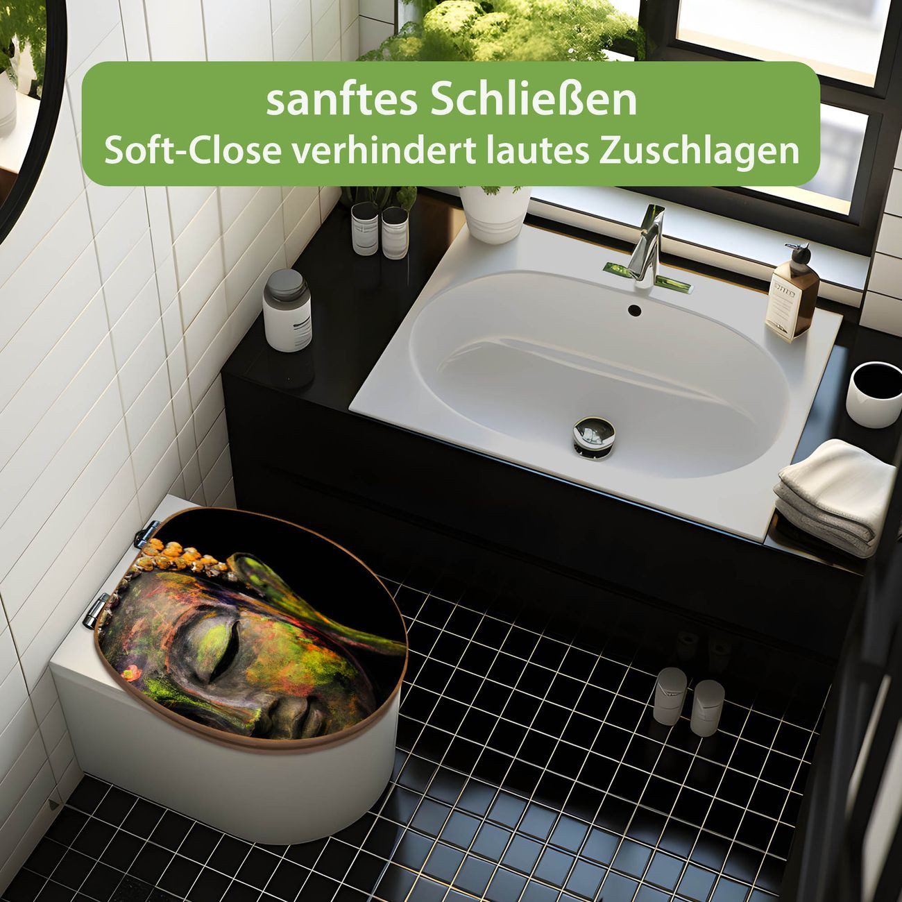 banjado WC-Sitz aus Bambus mit Absenkautomatik Motiv Bunter Buddha (umweltf günstig online kaufen