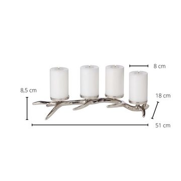 EDZARD Adventsleuchter Kingston, Kerzenleuchter Geweih-Design, Kerzenkranz aus Aluminium mit Silber-Optik, Adventskranz für Stumpenkerzen, Höhe 13 cm