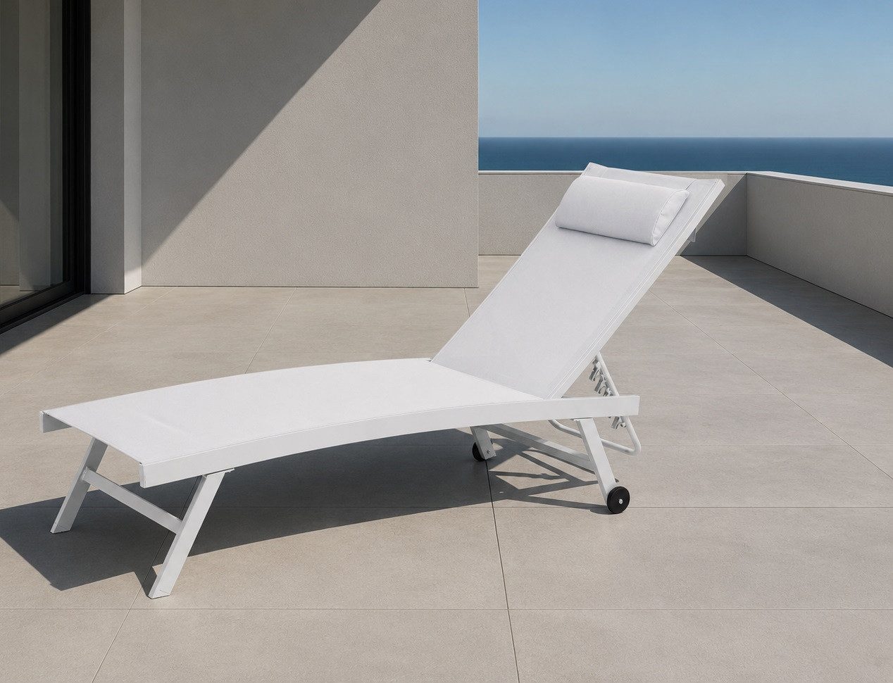 Gardissimo Rollliege Elli weiß Gartenliege Sonnenliege Alu Aluminium mit Rollen, Liege, 1 St., Liege inkl. Rollen und Kopfkissen, Rückenlehne verstellbar mit Rollen und Kopfkissen