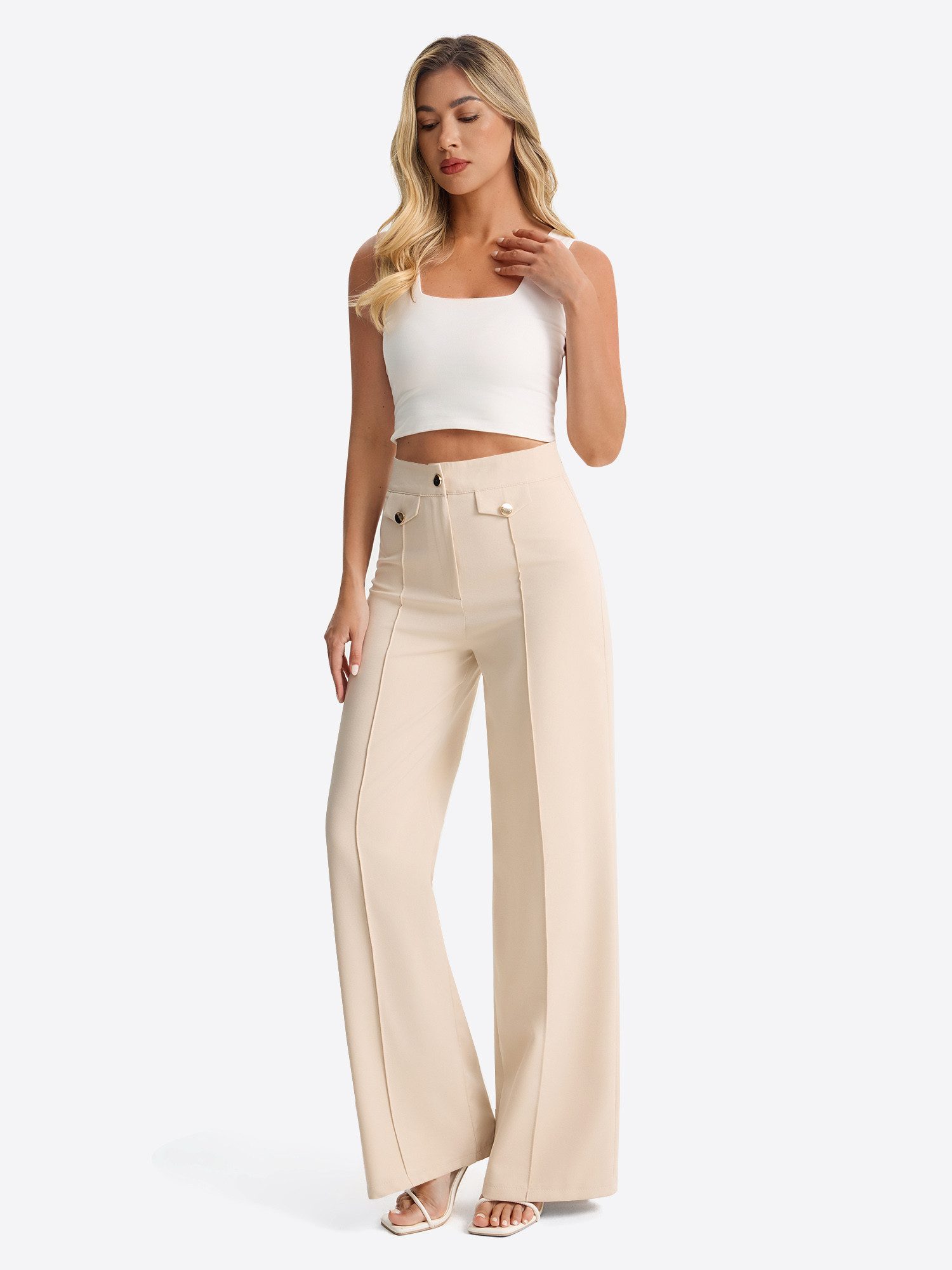 Imily Bela Palazzohose Damen Palazzohose mit Knopfverzierungen und hoher Taille (Packung, 1-tlg., 1per-Pack) mit Knöpfen