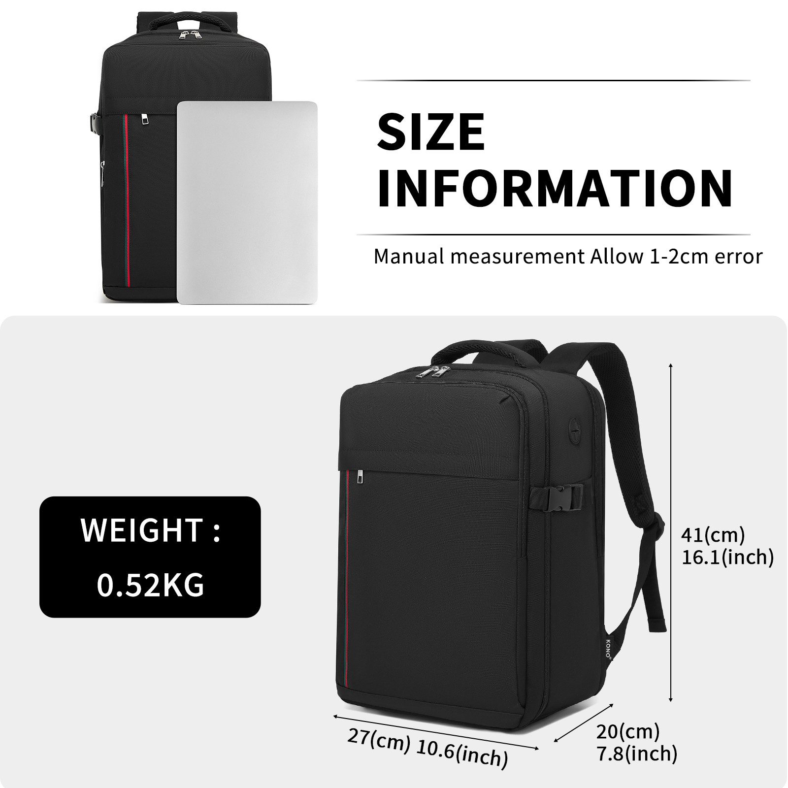 KONO Reiserucksack, Handgepäck 41x27x20cm, Wasserdichter Untersitz-Rucksack günstig online kaufen