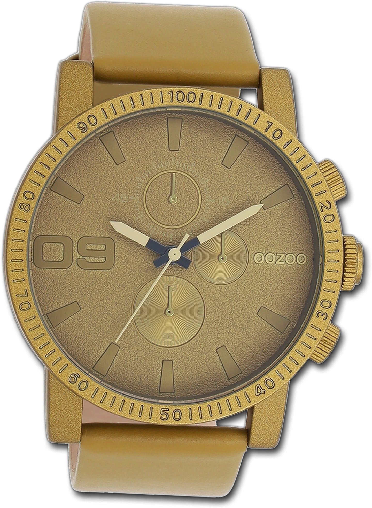 OOZOO Quarzuhr Oozoo Unisex Armbanduhr Timepieces, Damen, Herrenuhr Lederarmband olive grün, rundes Gehäuse, groß (48mm)