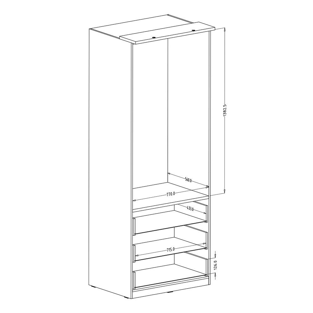 weiß Eiche 80/217/63 cm OLMO-83 Hochglanz Lomadox Beleuchtung Drehtürenschrank