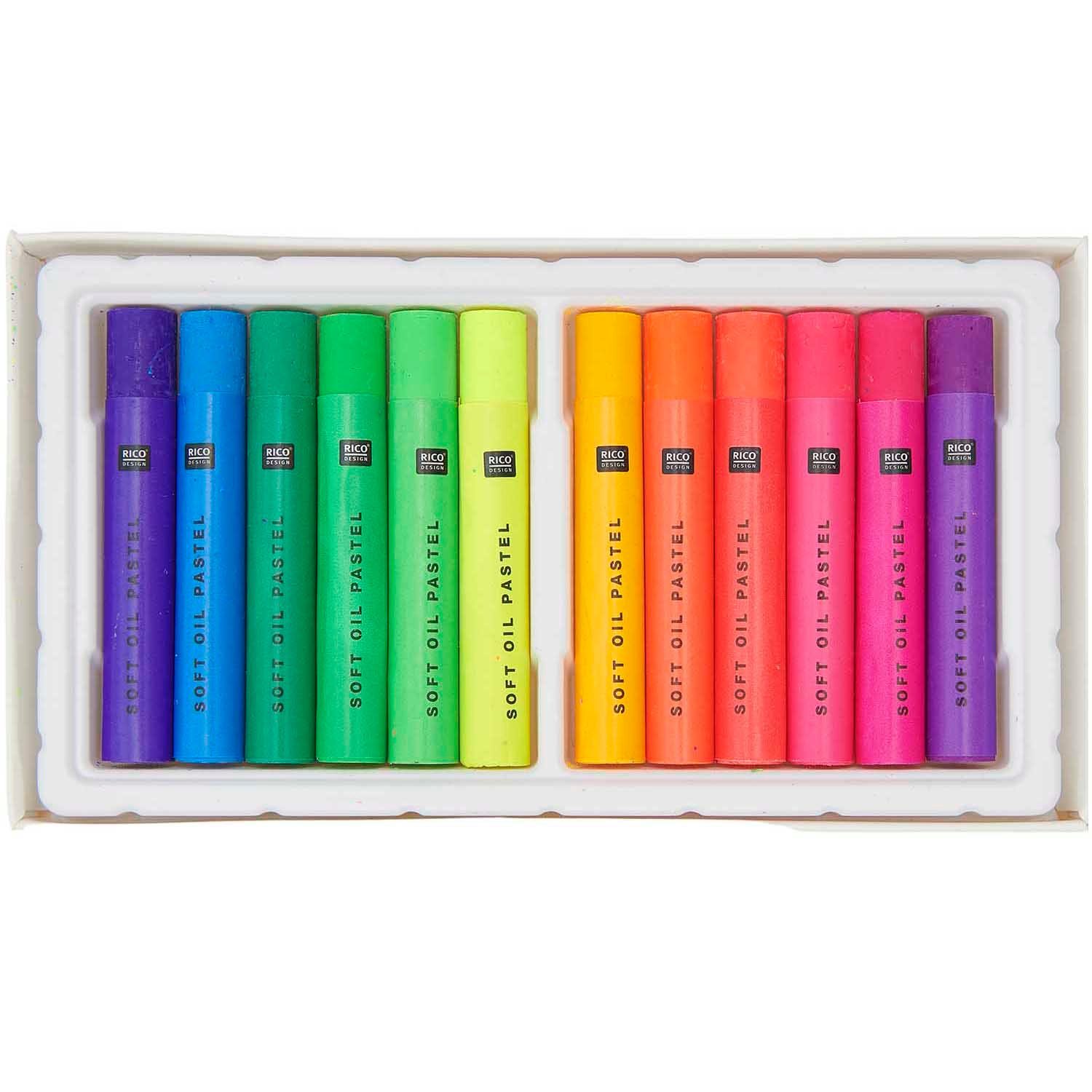 Rico Design Pastellkreide Soft Oil Pastels, 12 extra weiche Ölpastellkreiden Neonfarben