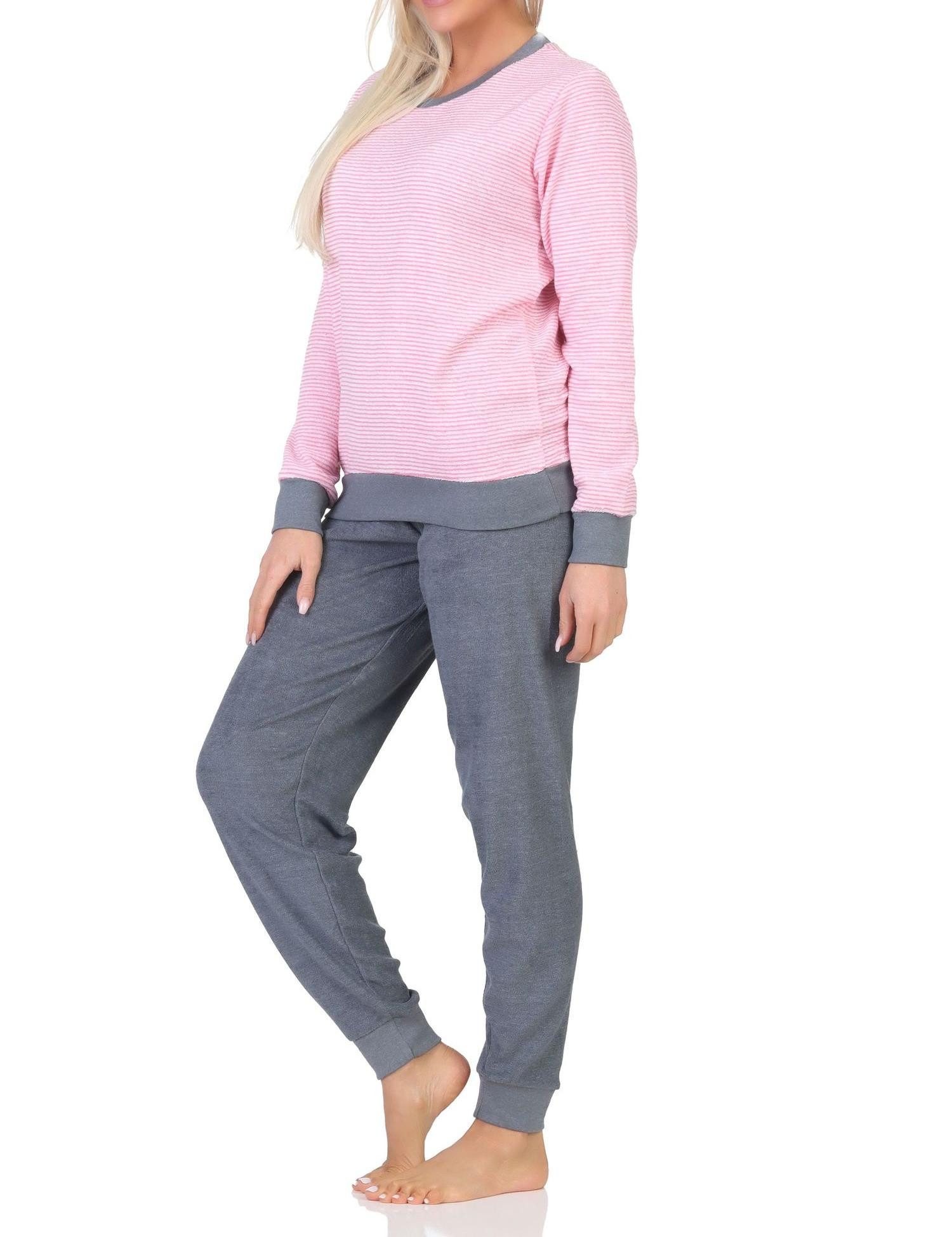 Normann Pyjama Damen Frottee langarm Schlafanzug mit Bündchen - auch in Übergröße