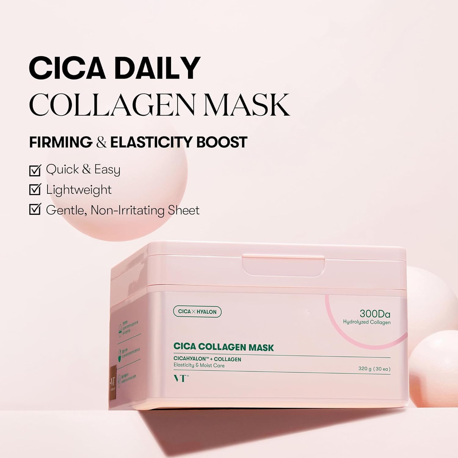 VT Cosmetics Gesichtsmaske Cica Collagen Mask 30 Stück – Tuchmasken mit 300Da Kollagen Hyaluronsäure & Centella Asiatica – feuchtigkeitsspendend, straffend, beruhigend – Gesichtsmaske für alle Hauttypen
