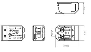 Degson Verbindungsdosenklemme Dosenklemme 2x0.2-4.0 mm² VDE UL 450V 32A DGN 1 Stück 100 Stück, 1-tlg.
