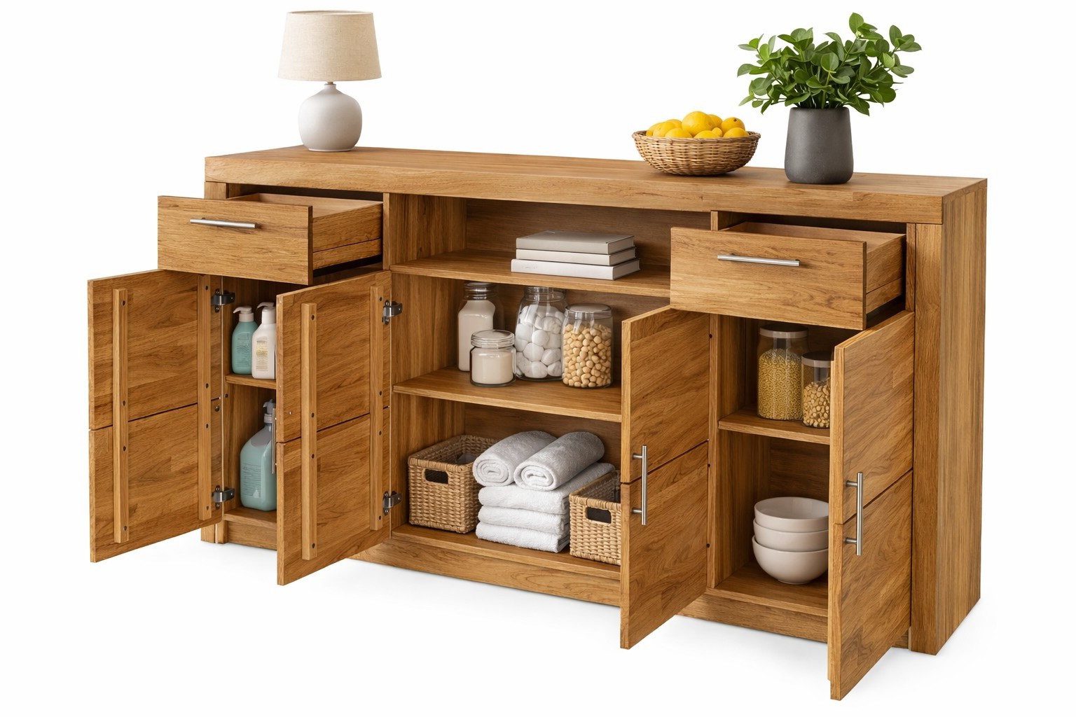 bv-vertrieb Sideboard Sideboard 182/42/107 Türenkommode Anrichte Wildeiche teilmassiv #4052