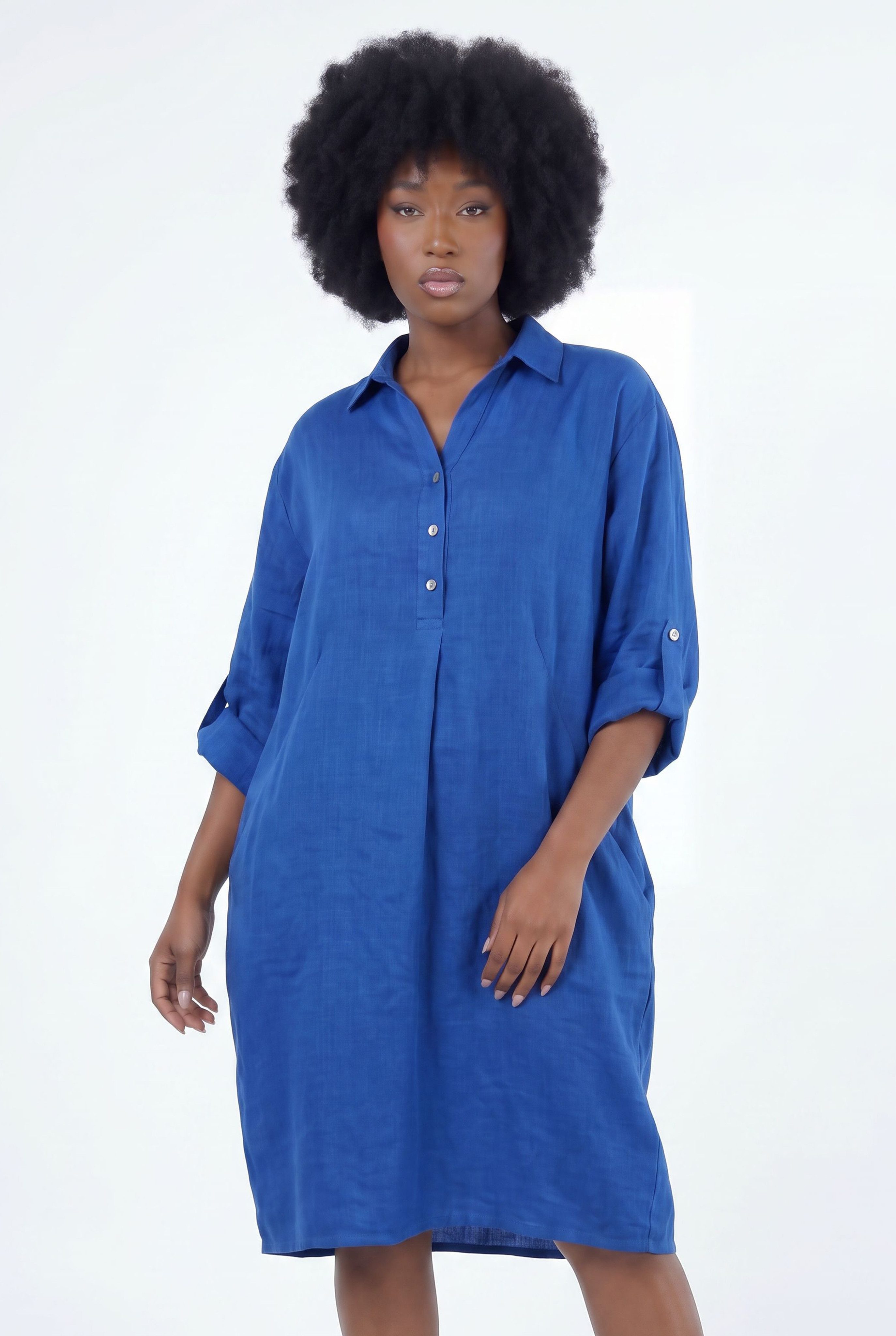 YC Fashion & Style Blusenkleid Leinen-Tunika Oversized One Size in Unifarbe