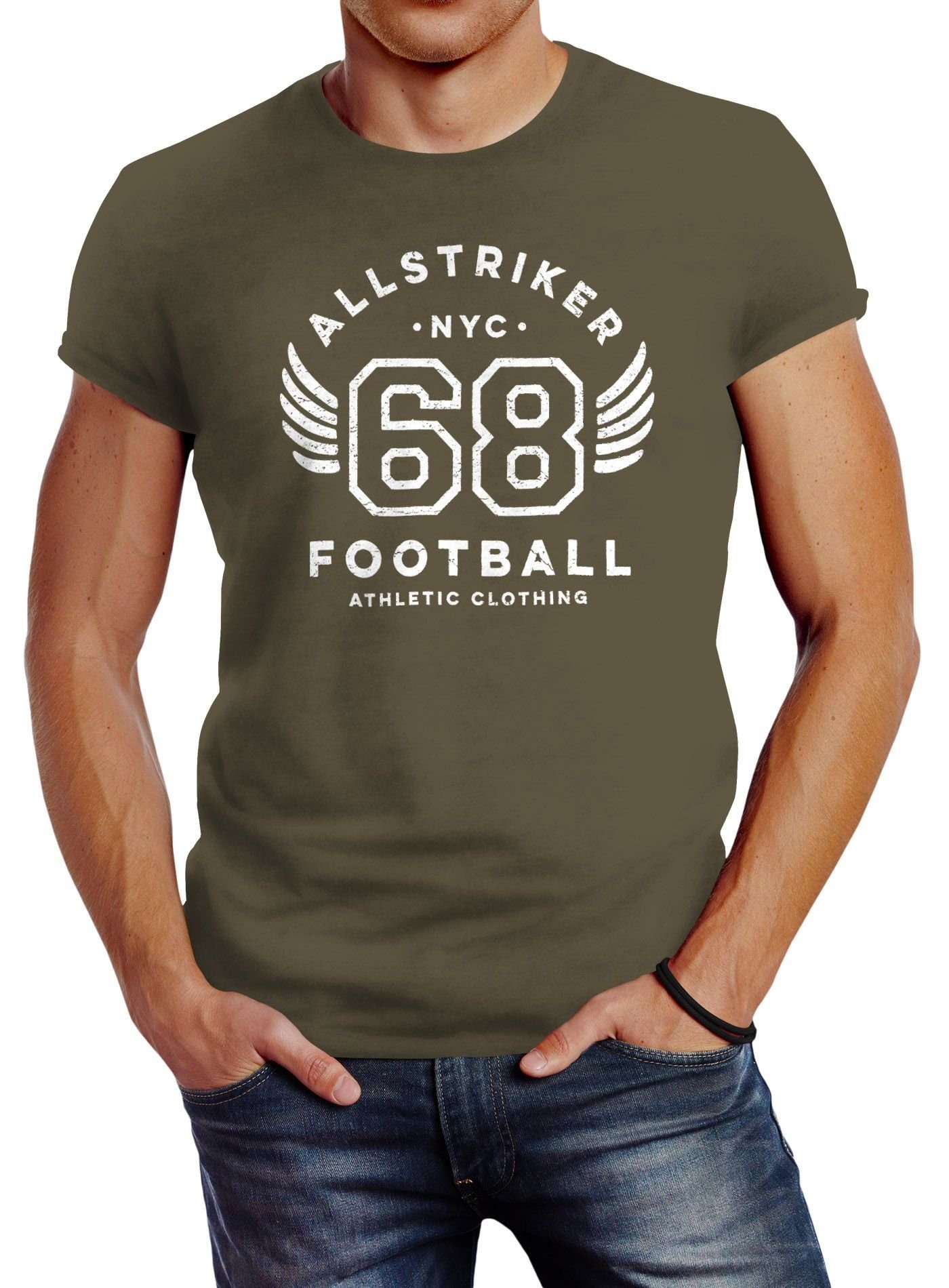 Vintage Football grün Design Clothing College NYC Print Neverless Fashion 68 Athletic T-Shirt Neverless® Herren Streetstyle Schriftzug Print-Shirt mit