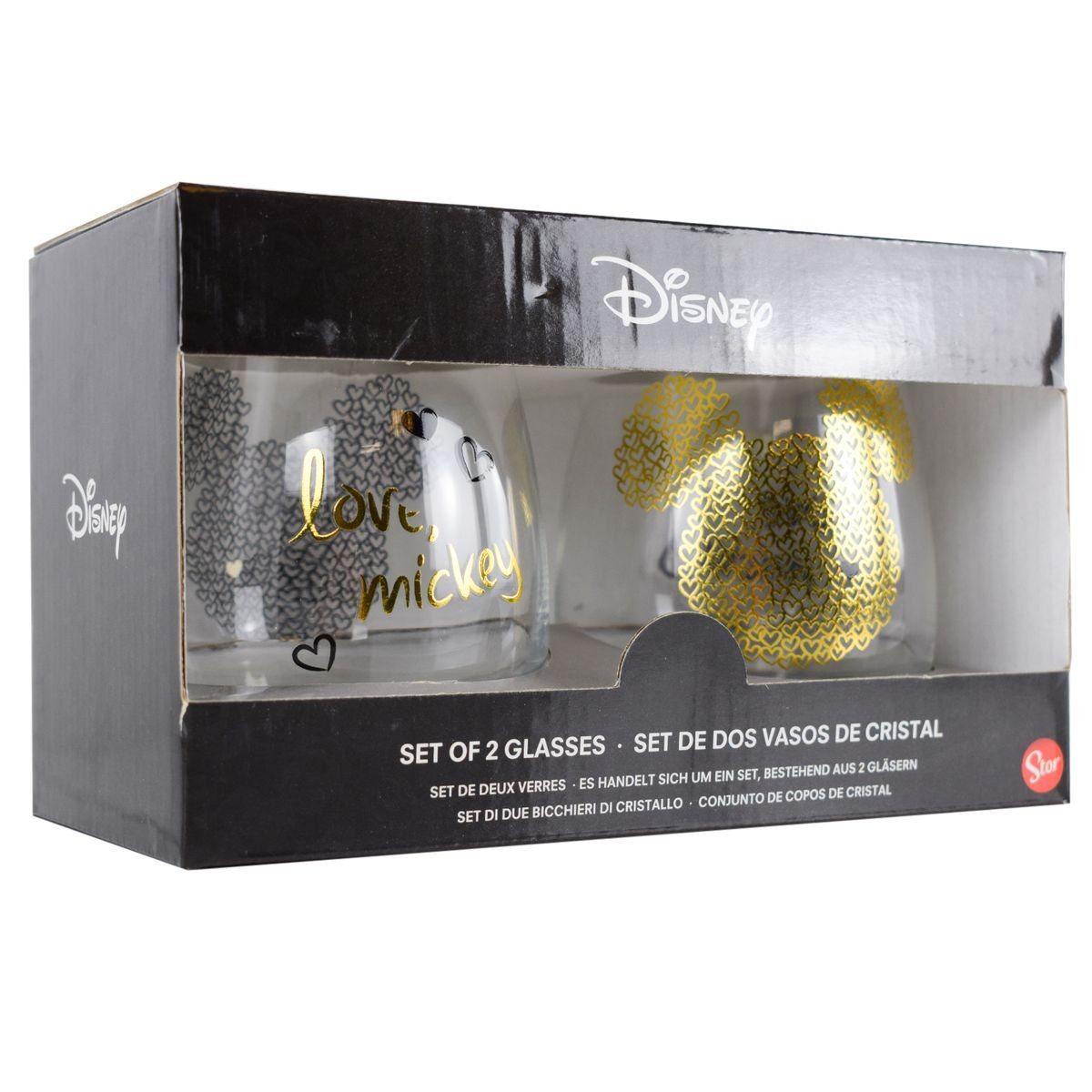 Glas, Geschenkkarton Trinkgläser Stor Set Gläser, Design Metallic authentisches Disney 2 Mouse Mickey Glas