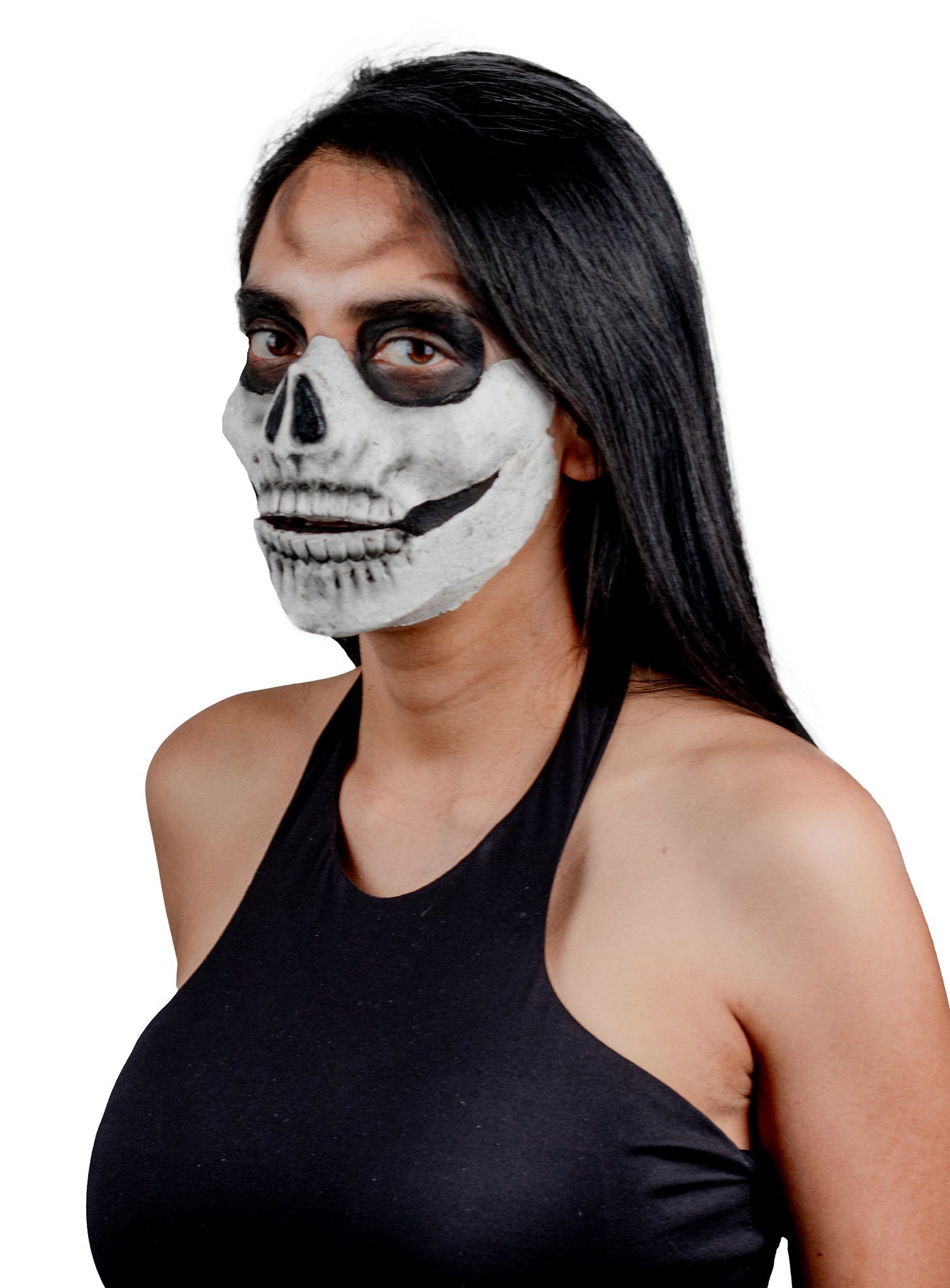 Ghoulish Productions Kostüm Schädel Teilmaske zum Ankleben weiß, Anklebbare Latexmaske für einen realistischeren Effekt