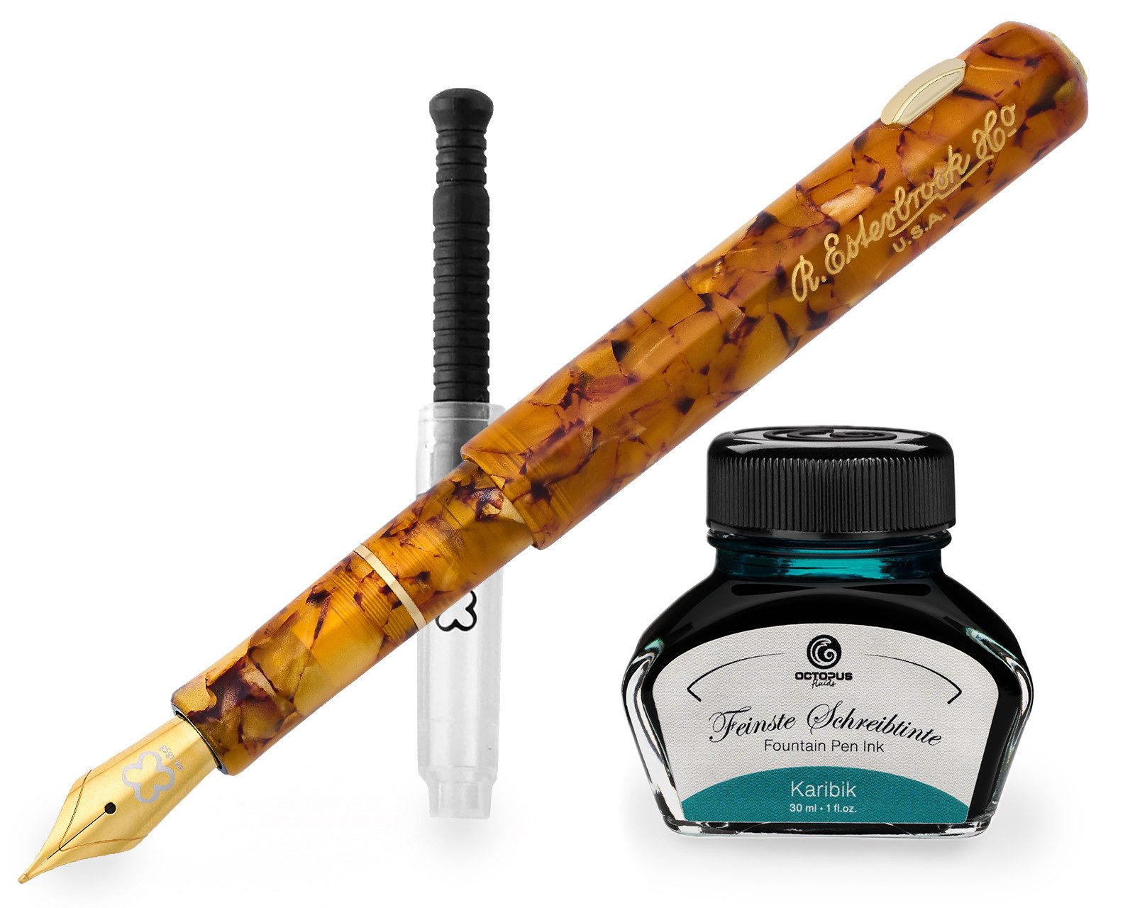 OCTOPUS Esterbrook Niblet Honeycomb, Gold Füllhalter mit 30ml Tinte, (Füller mit Schreibtinte, 1-tlg., Karibik)