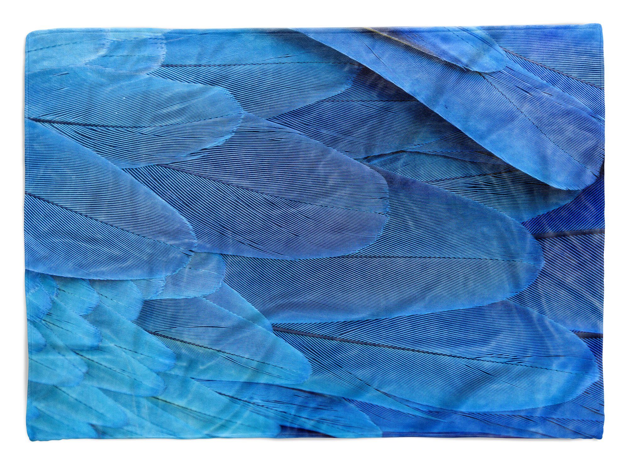 Sinus Art Handtücher Handtuch Strandhandtuch Saunatuch Kuscheldecke mit Fotomotiv blaue Federn Kunst, Baumwolle-Polyester-Mix (1-St), Handtuch