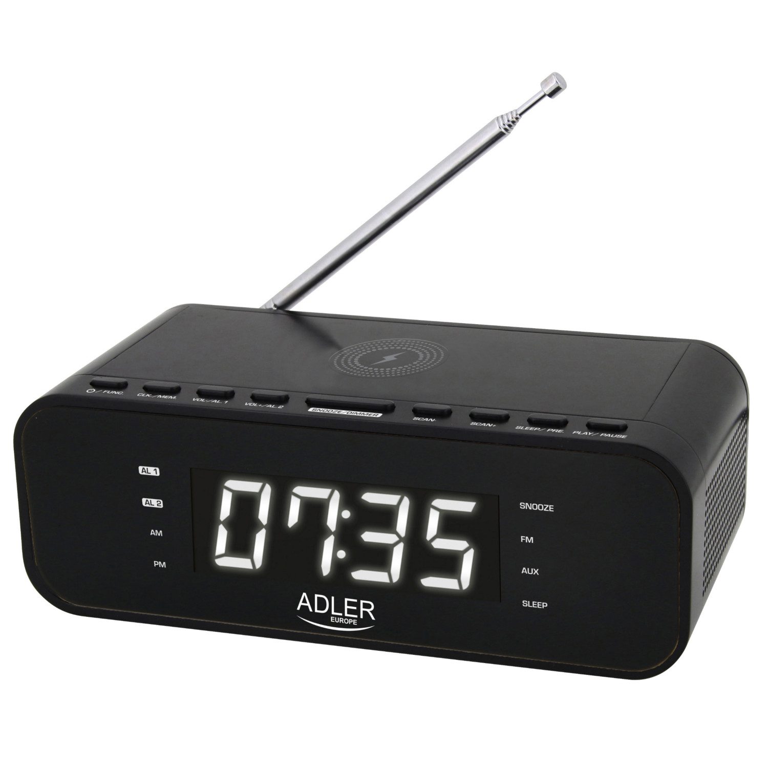 Adler Radiowecker AD 1192 Radiowecker mit kabellosem Ladegerät Schwarz