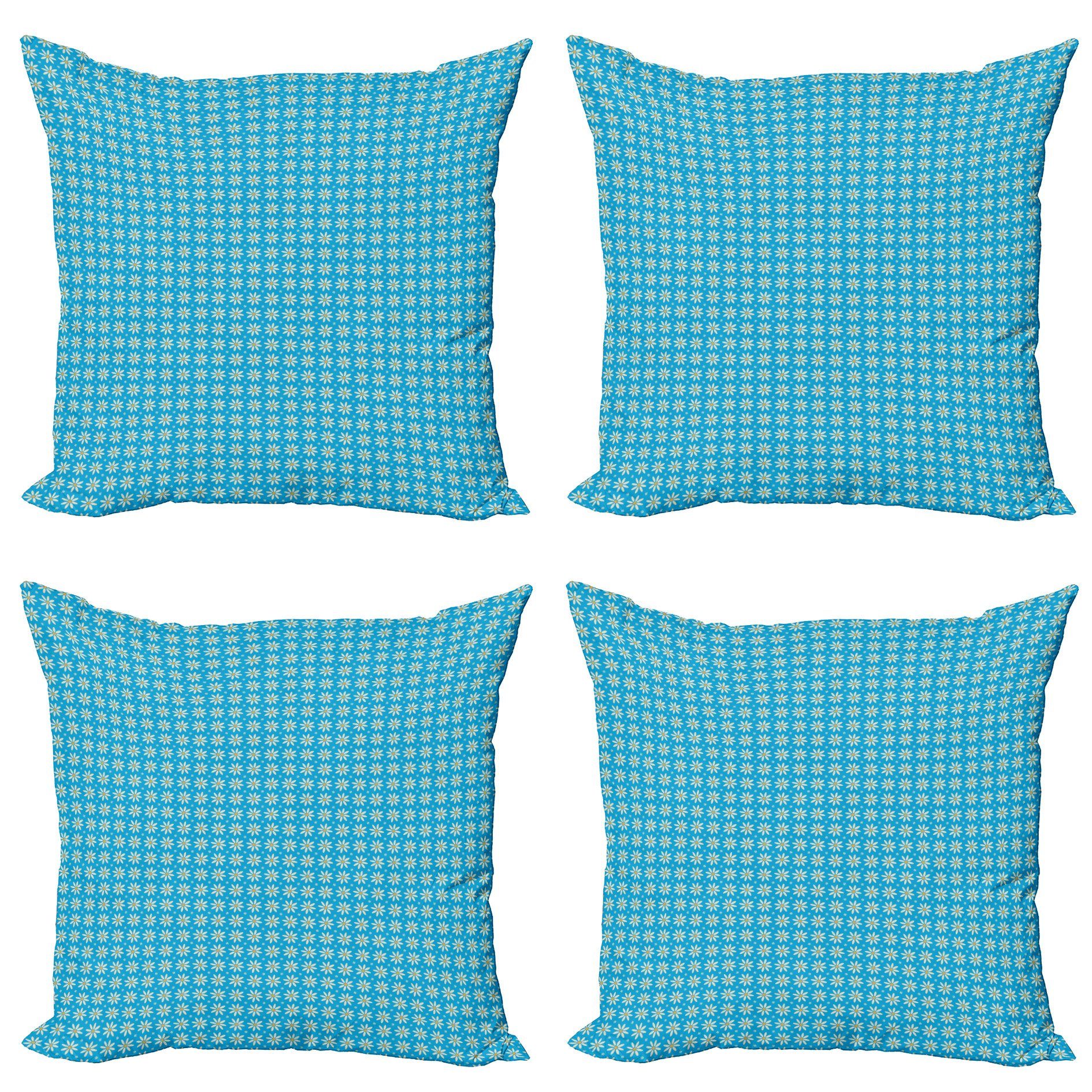 auf Blühende Frühling Digitaldruck, Gänseblümchen Kissenbezüge Blau Stück), Modern Accent Abakuhaus (4 Doppelseitiger