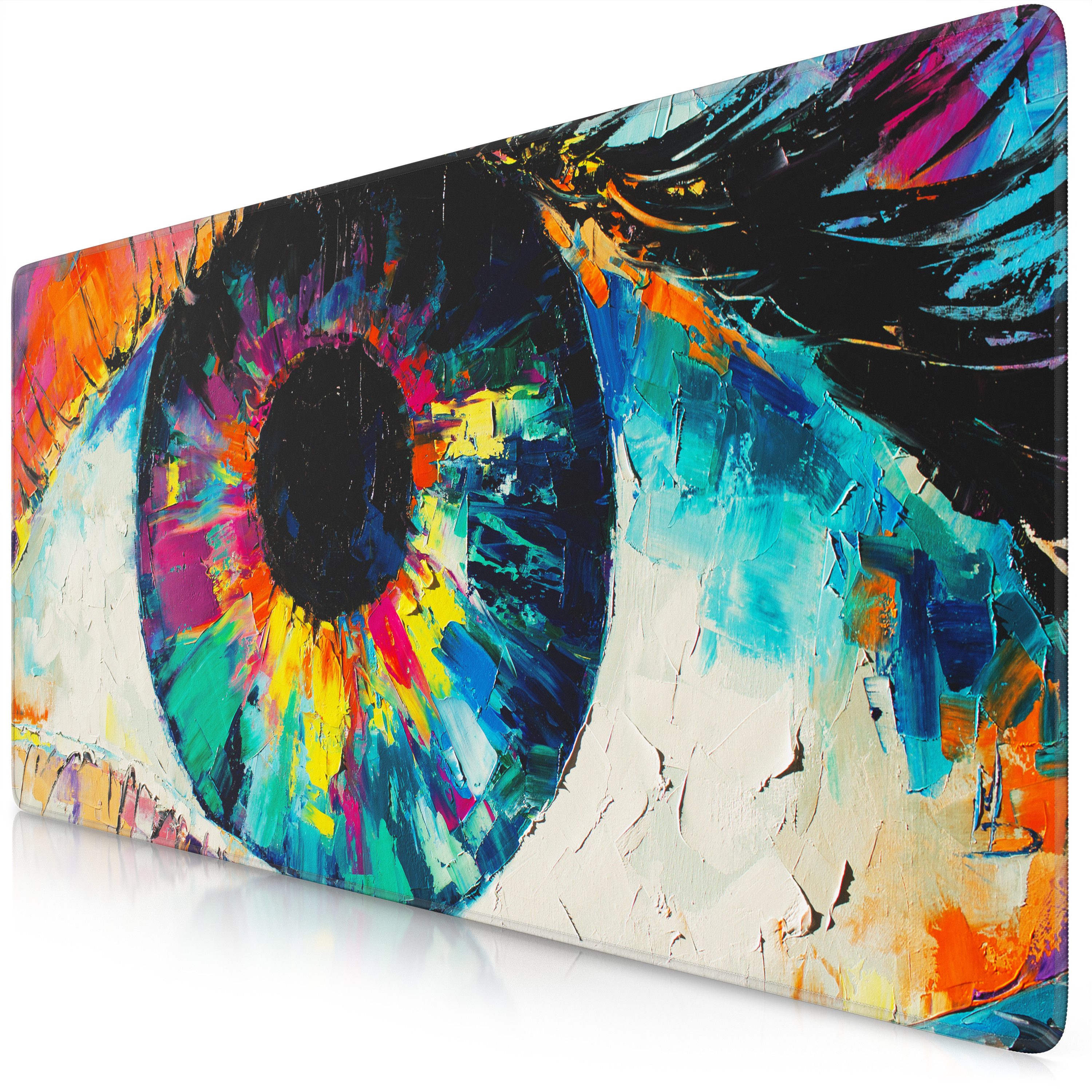 Titanwolf Gaming Mauspad XXL Speed Mousepad 900 x 400 x 3 mm, Schreibtischauflage, abwaschbar, rutschfeste Rückseite, Geschwindigkeit & Präzision, Oilpaint-Eye
