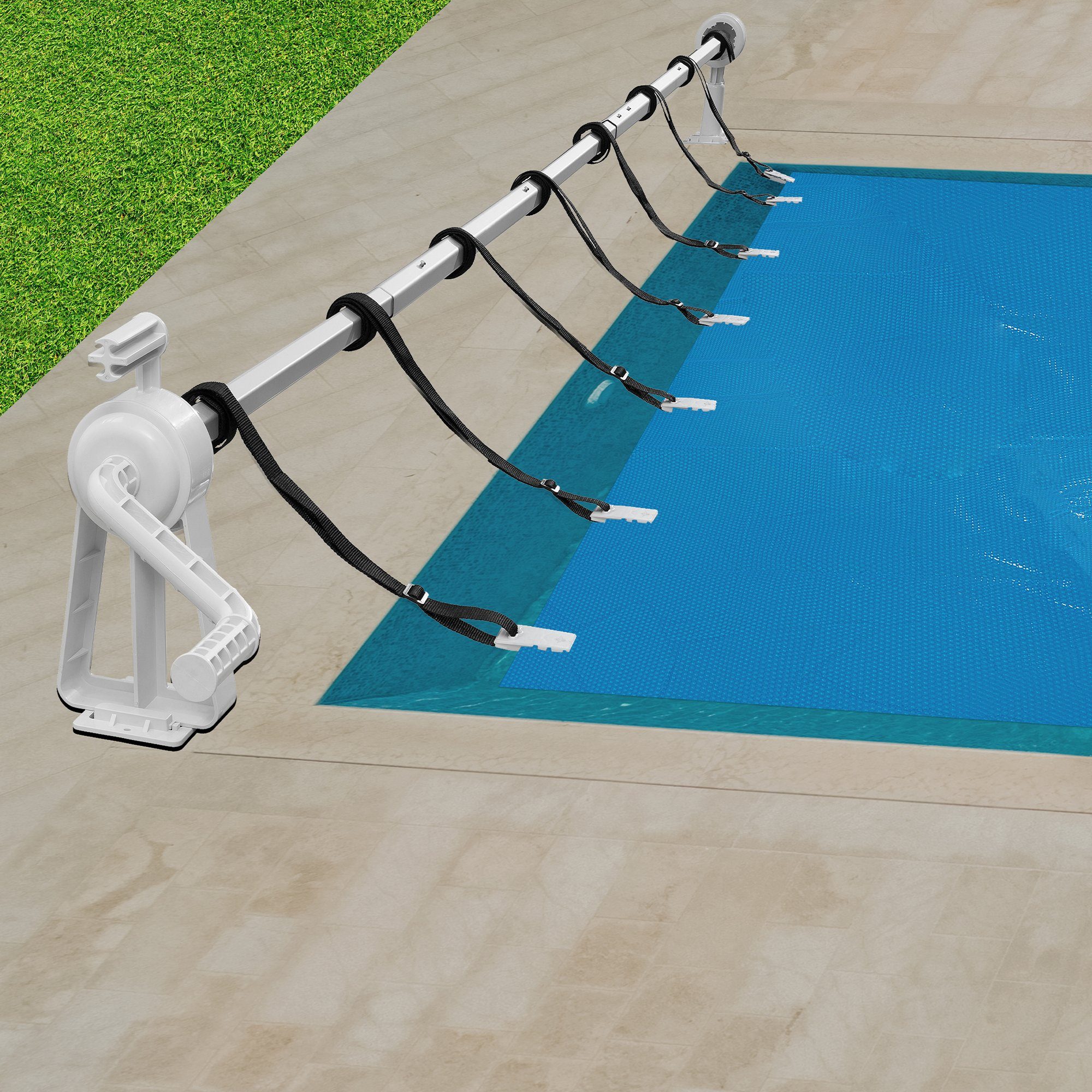 Arebos Pool-Abdeckplane Aufrollsystem für Solar- und Poolplanen, Pool Aufroller, 1,05 bis 6,15 m in der Länge anpassbar