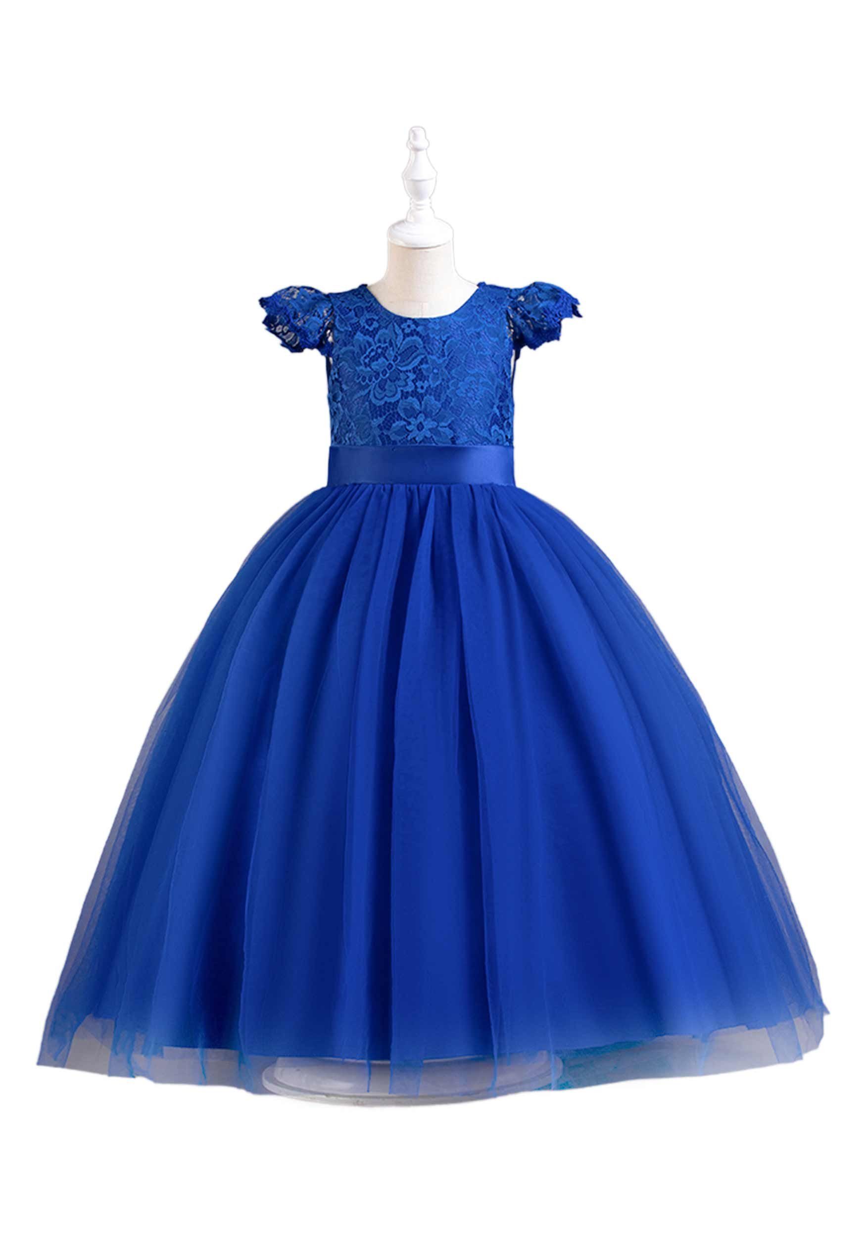 Daisred Abendkleid Kinderkleider Prinzessinnenkleid Blumenmädchen Tüllkleider Blau