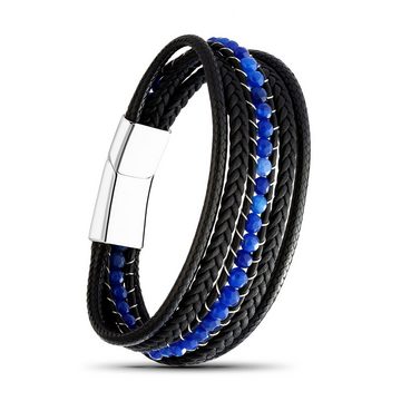 NAHLE Lederarmband Herren Lederarmband mit Achat Perlen (inkl. Schmuckbox), aus Leder, mit Magnetverschluss für ein sicheres verschließen